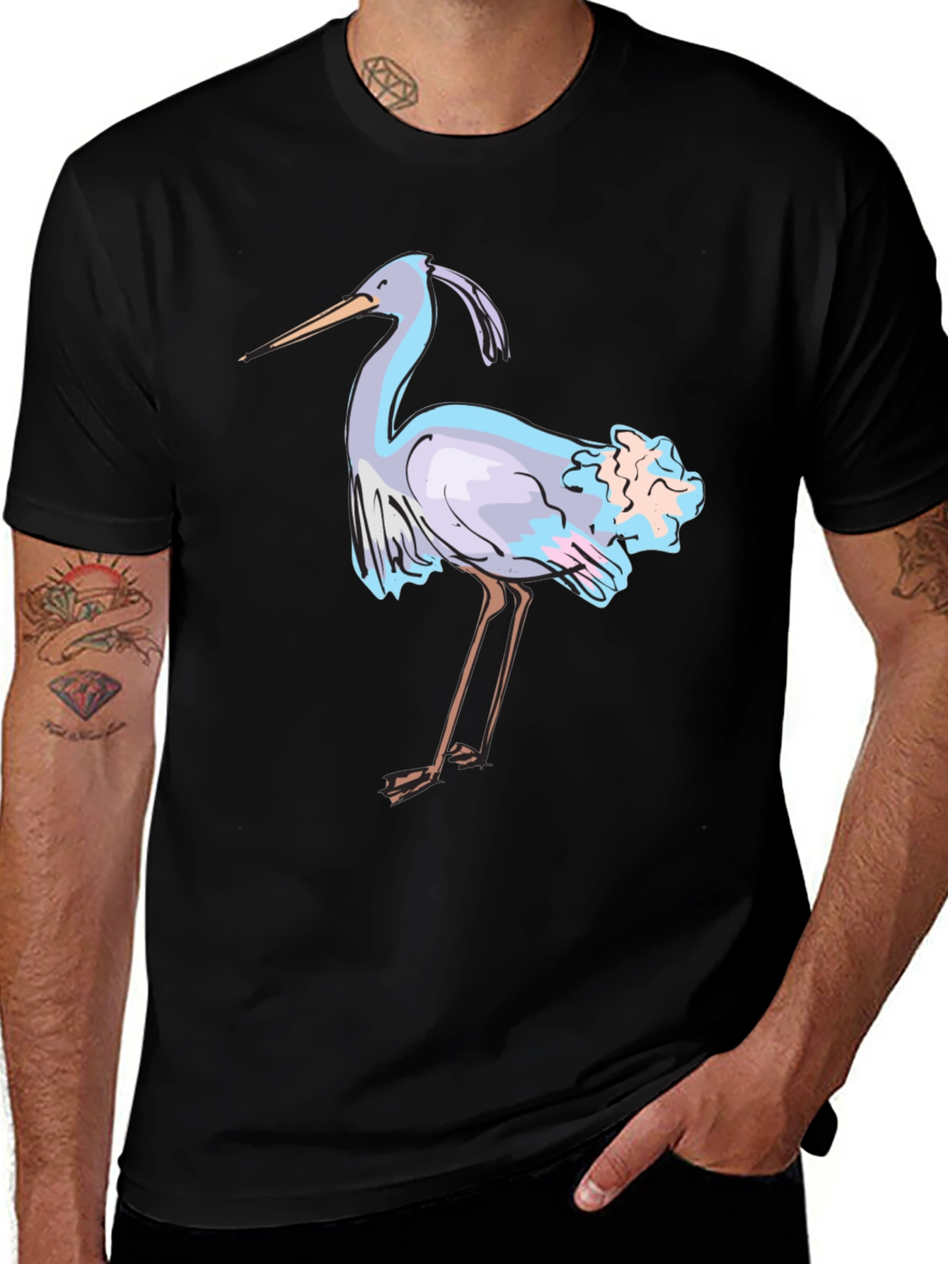 Variant 9 of Stylish Heron Graphic Print Black T-Shirt