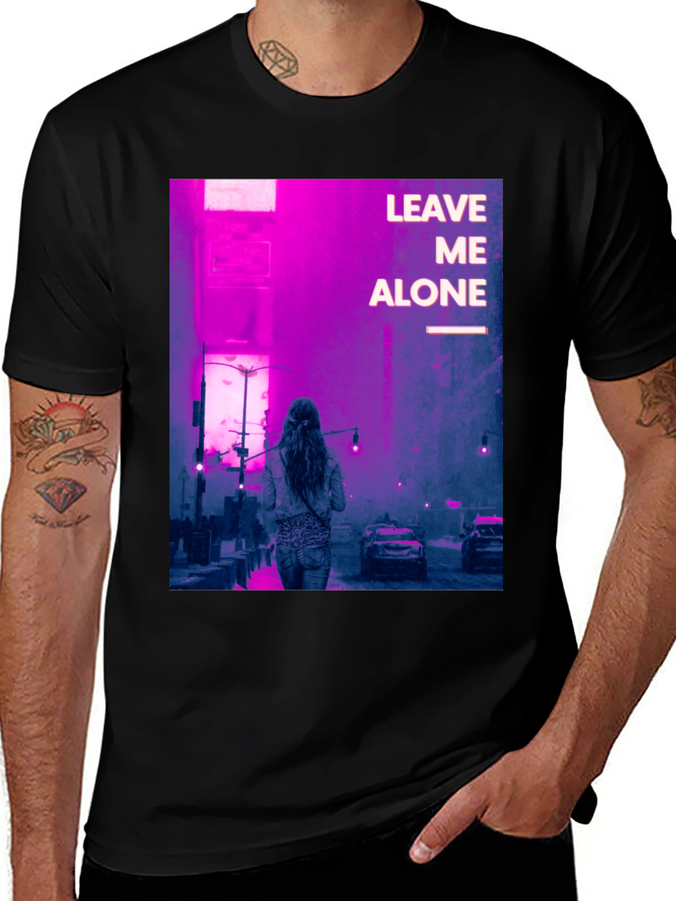 Variant 8 of Leave Me Alone Graphic Tee - Black Cotton Blend