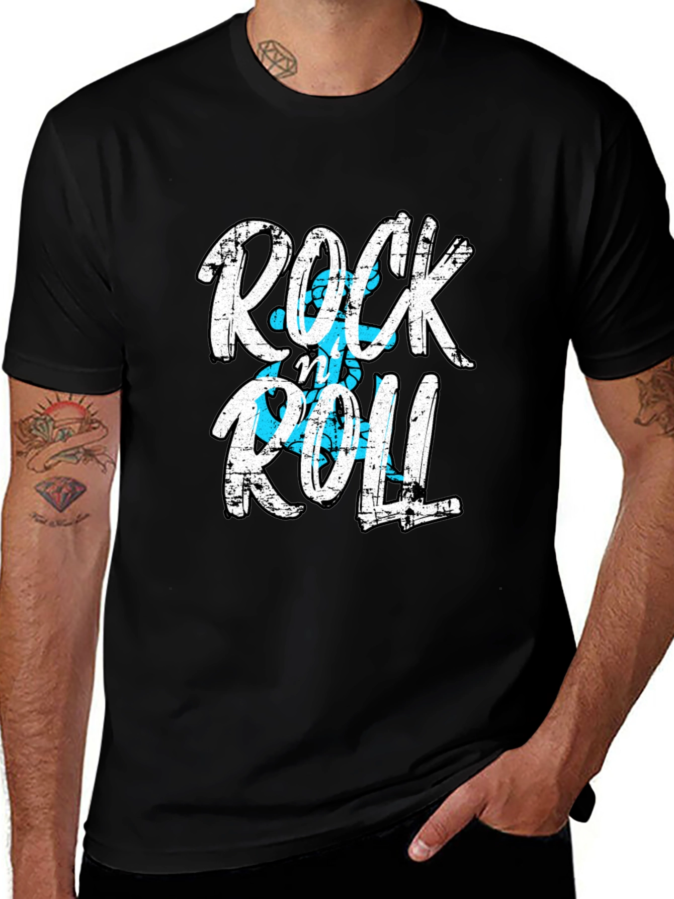 Variant 29 of Rock and Roll Graphic Print Black T-Shirt