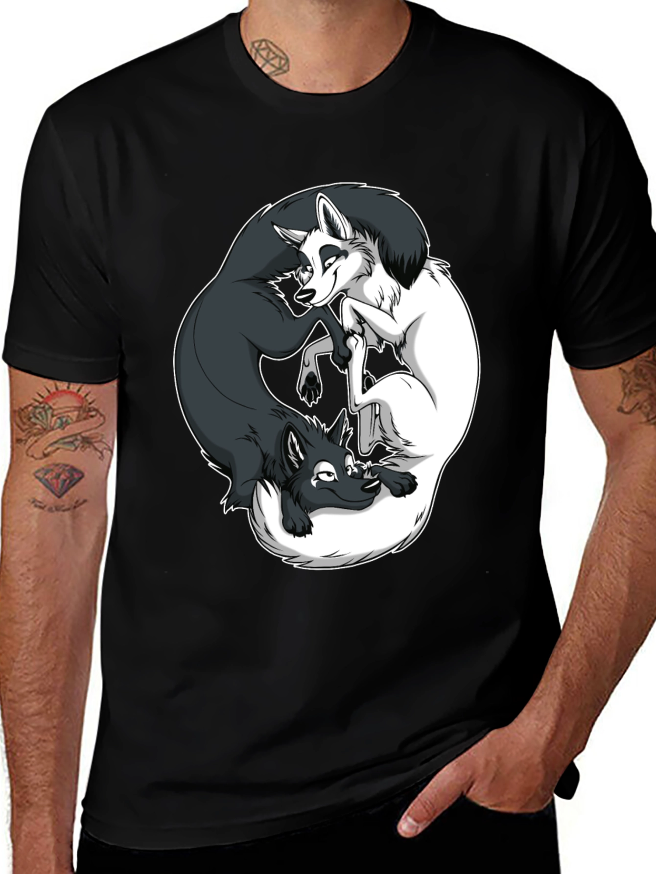 Yin Yang Wolves Graphic T-Shirt - Balance & Style