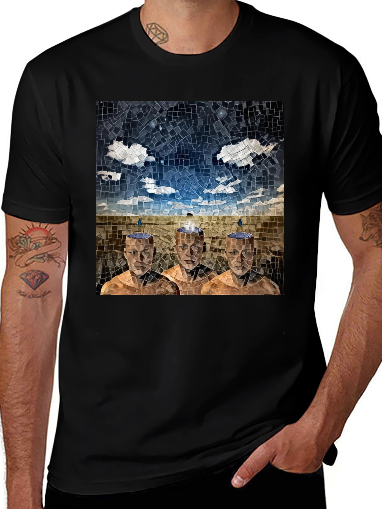 Variant 12 of Mosaic Heads T-Shirt - Surreal Artistic Design