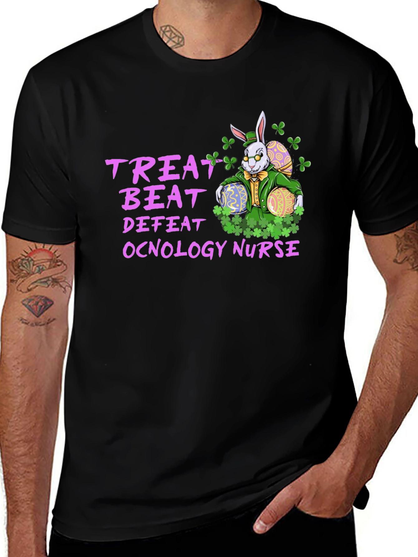 Treat Beat Defeat Oncology Nurse Easter Bunny T-Shirt