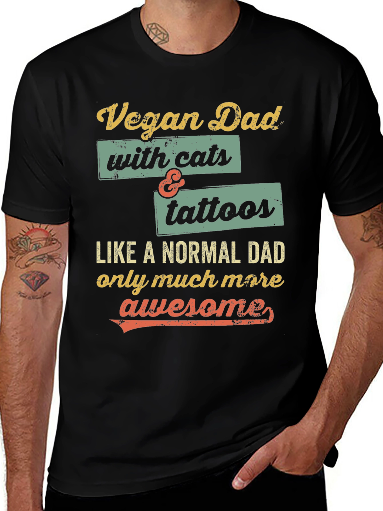 Variant 11 of Vegan Dad with Cats & Tattoos T-Shirt