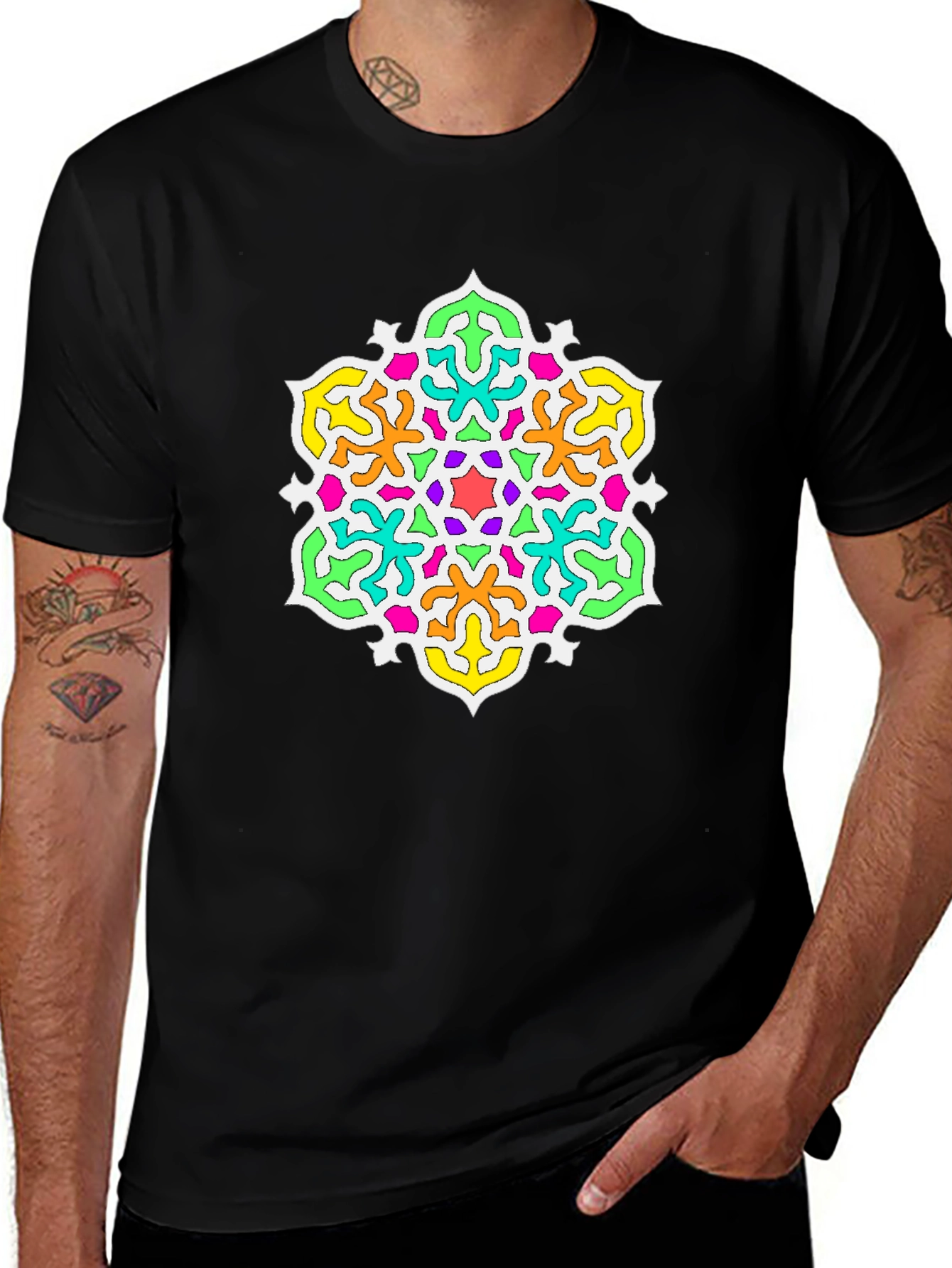 Variant 24 of Vibrant Mandala Graphic Print Black T-Shirt