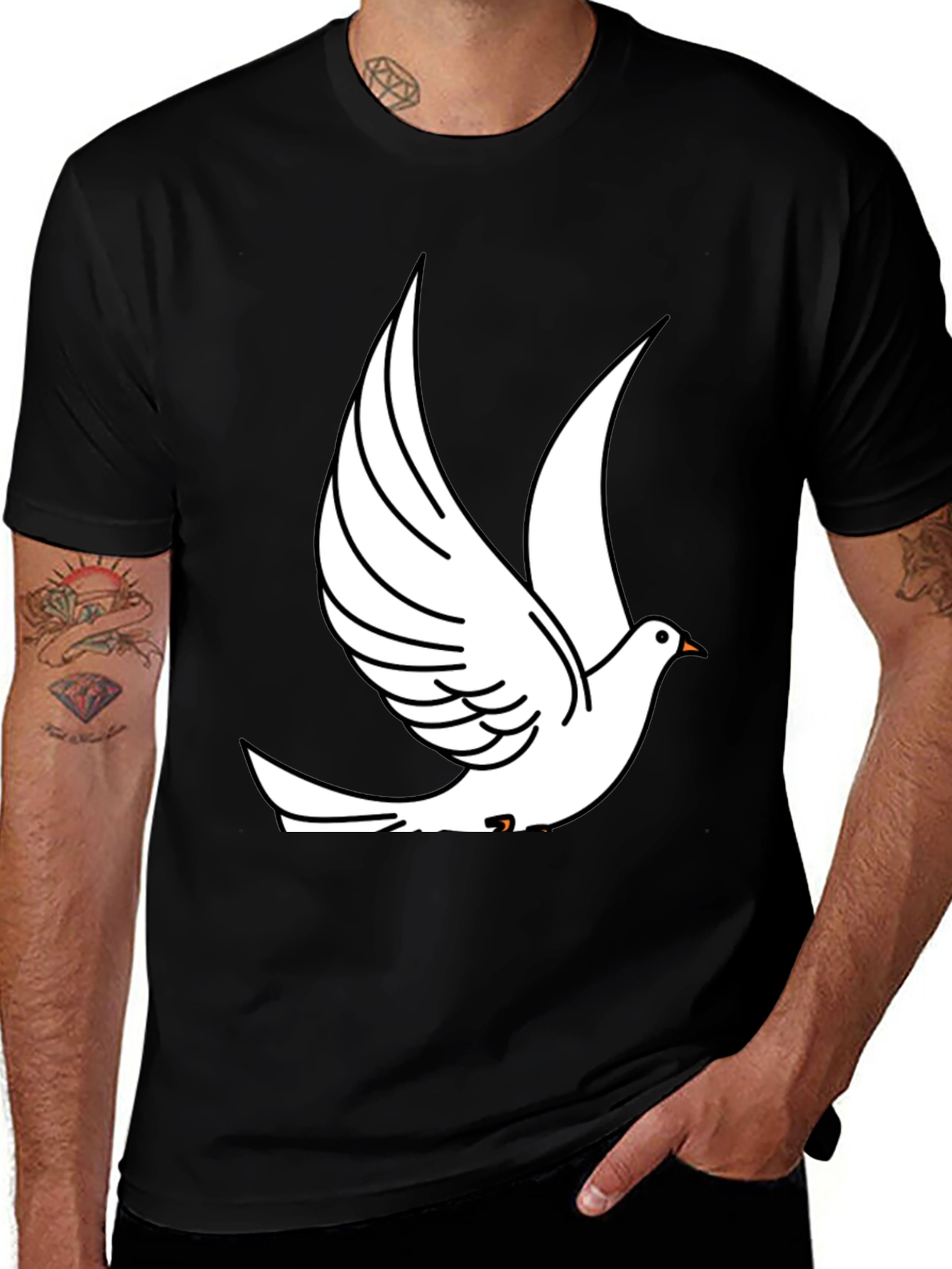 Variant 18 of Black T-Shirt with White Dove Graphic