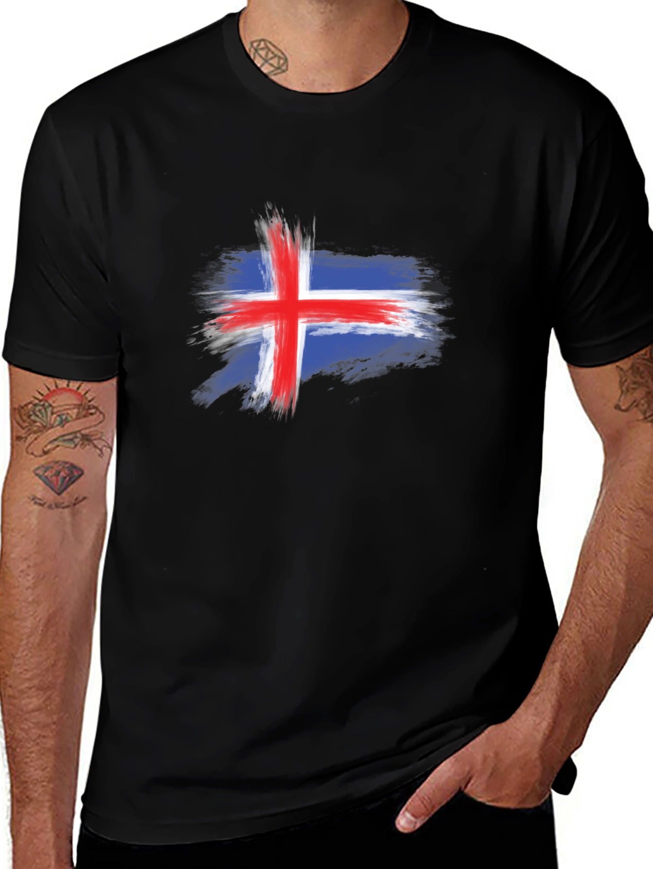 Variant 26 of Iceland Flag Brush Stroke Men's Black T-Shirt