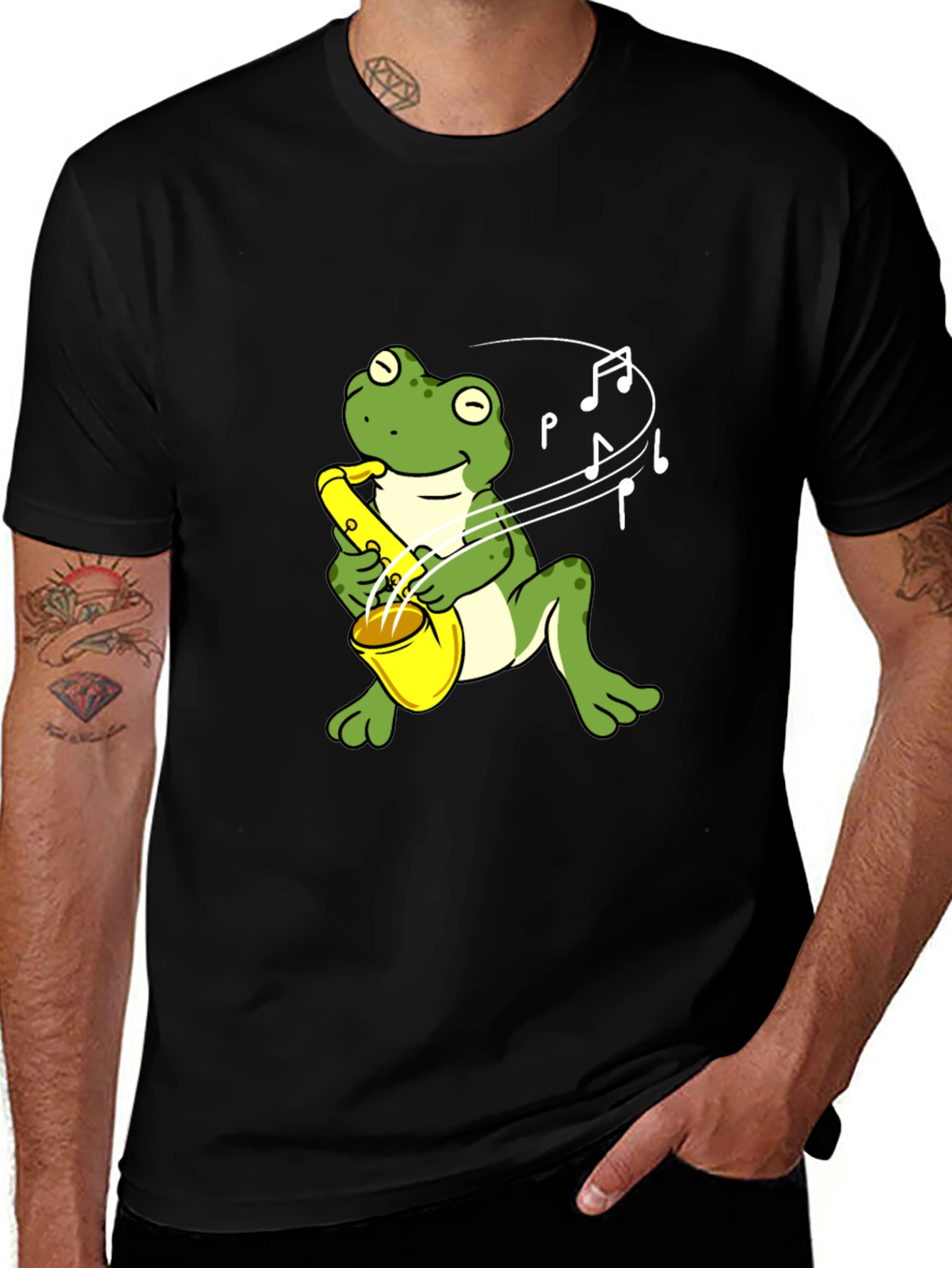 Variant 2 of Musical Frog Graphic T-Shirt - Black Cotton Tee