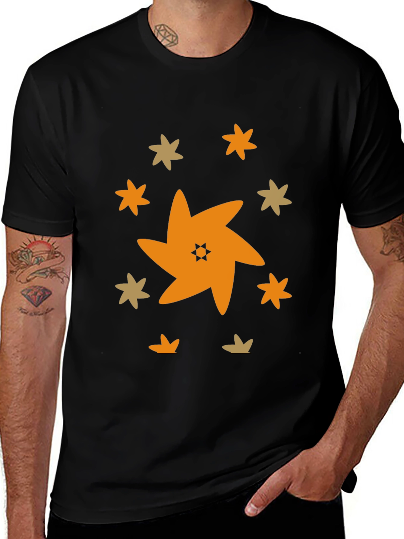 Variant 7 of Star Pattern Black T-Shirt