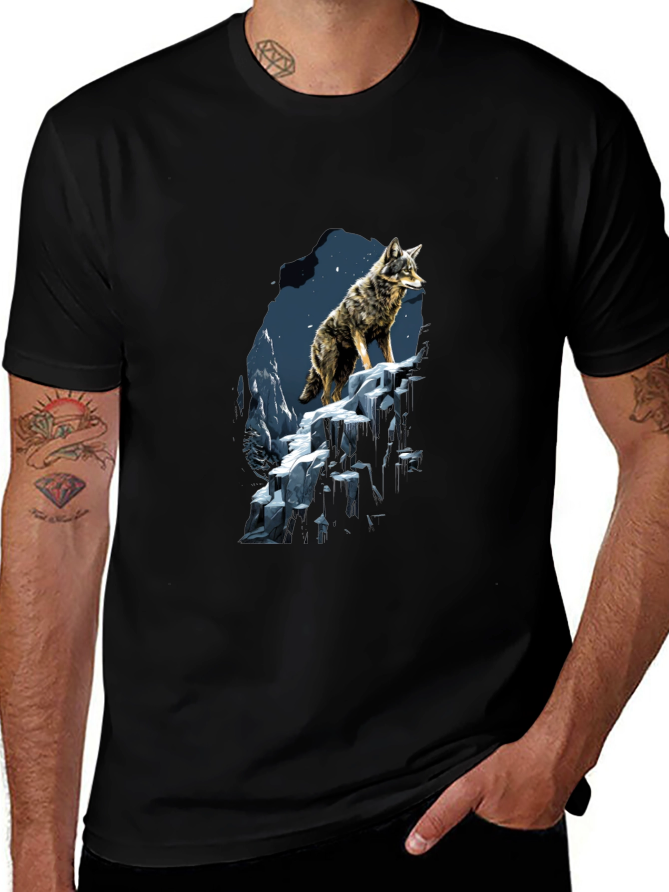 Variant 19 of Wolf Graphic Tee - Black Cotton Blend