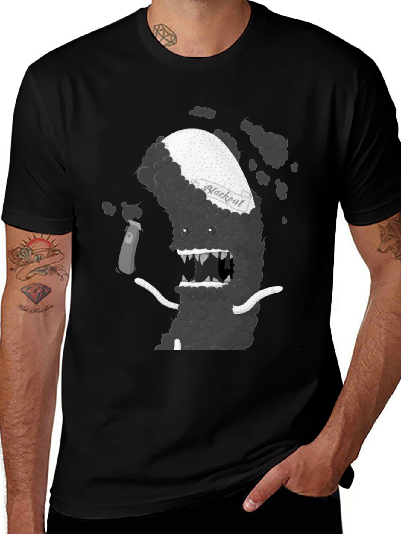 Variant 3 of Black T-Shirt with Blackout Barber Design