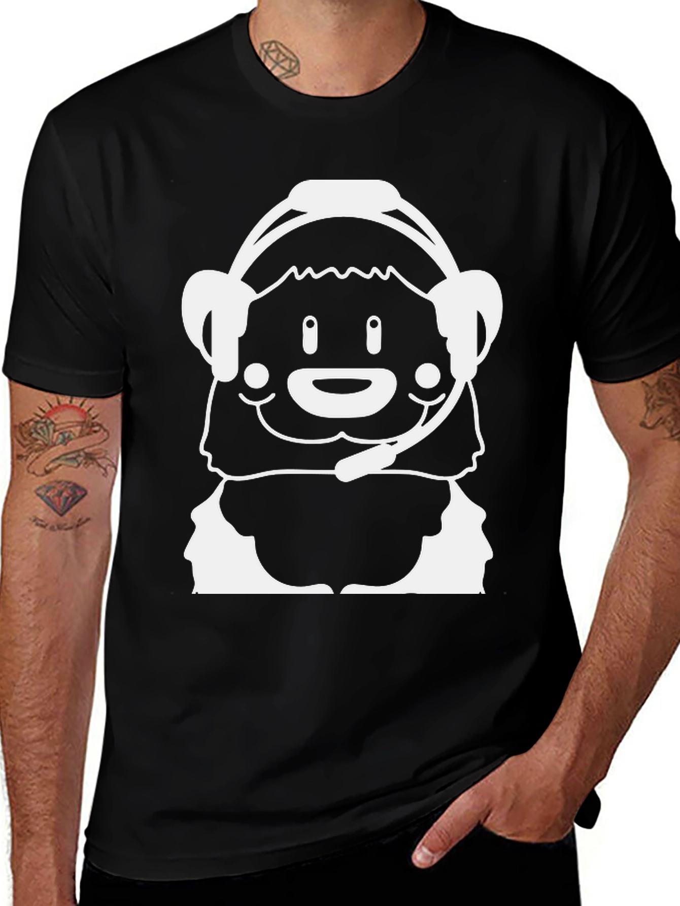 Variant 17 of Cartoon Bear Gamer Black T-Shirt