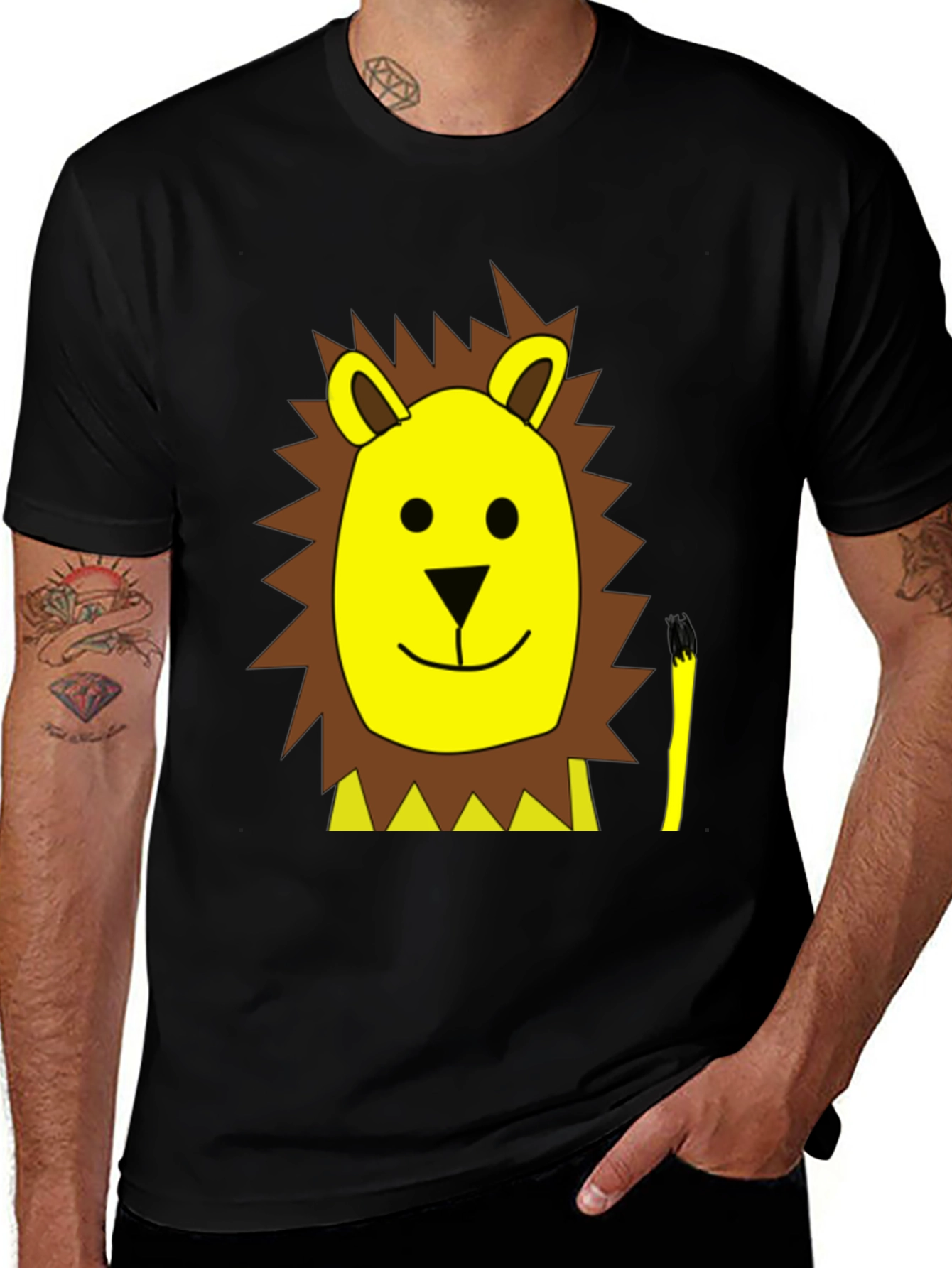 Variant 15 of Cartoon Lion Graphic Tee - Black Cotton T-Shirt