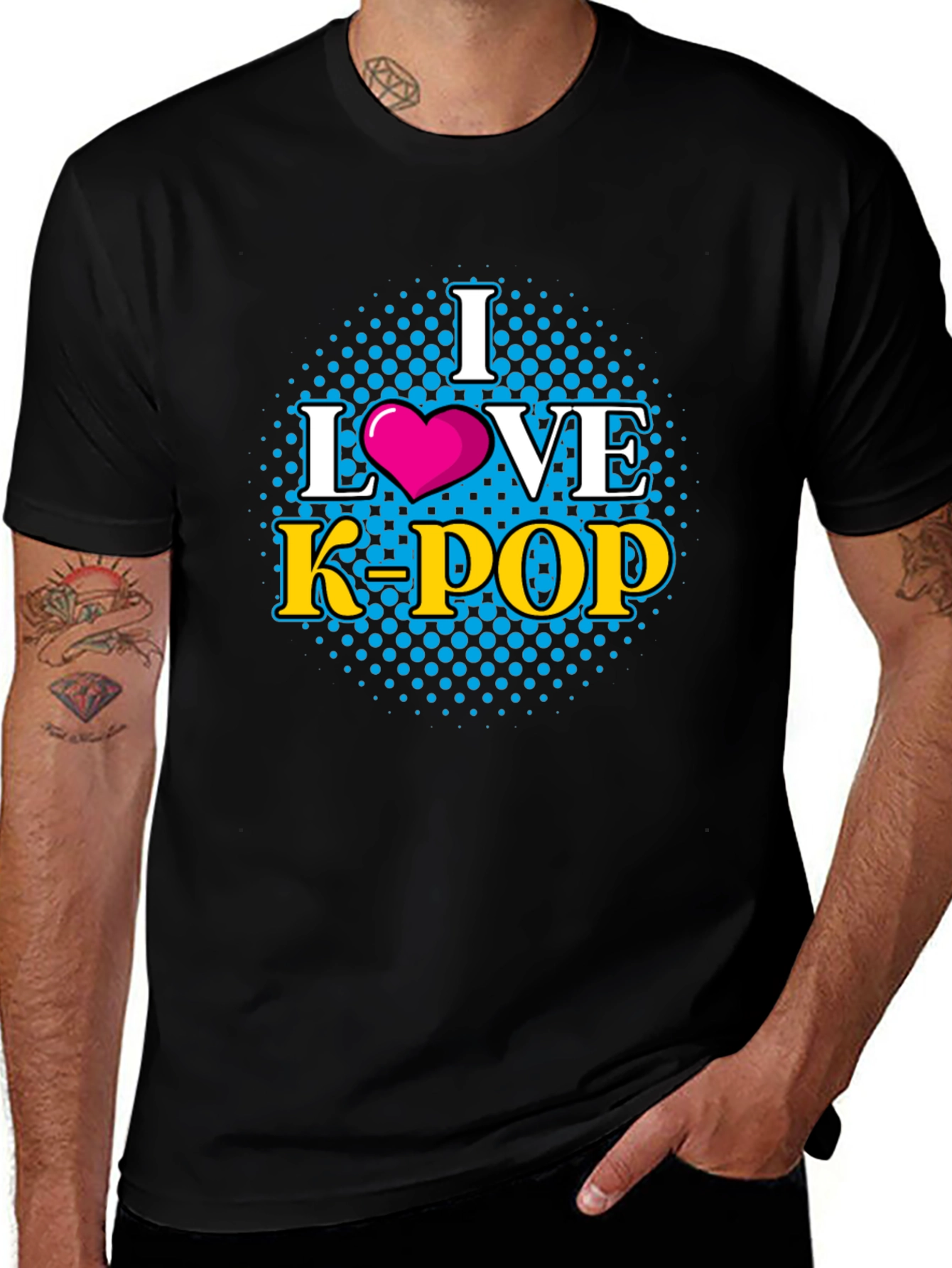 Variant 22 of I Love K-Pop Graphic Print Black T-Shirt