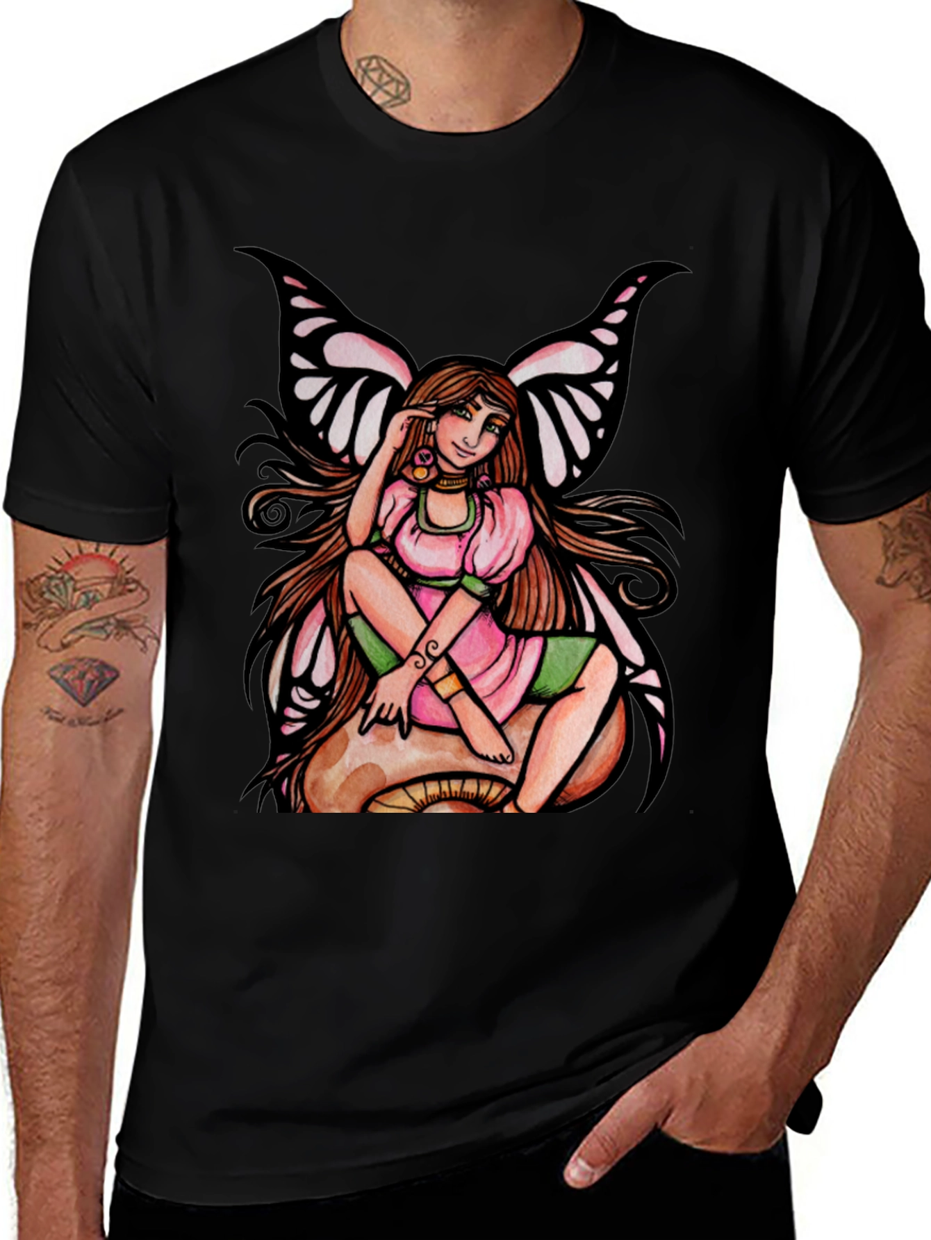 Variant 8 of Fairy on Mushroom Graphic Tee - Black
