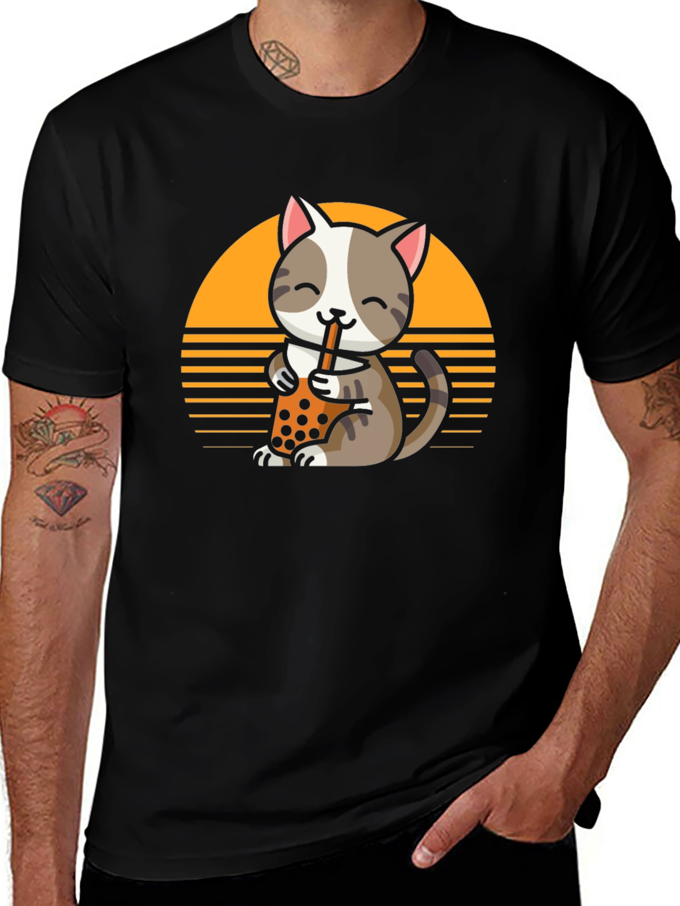 Variant 21 of Cat Boba Tea Graphic Tee - Cute Kitten Shirt