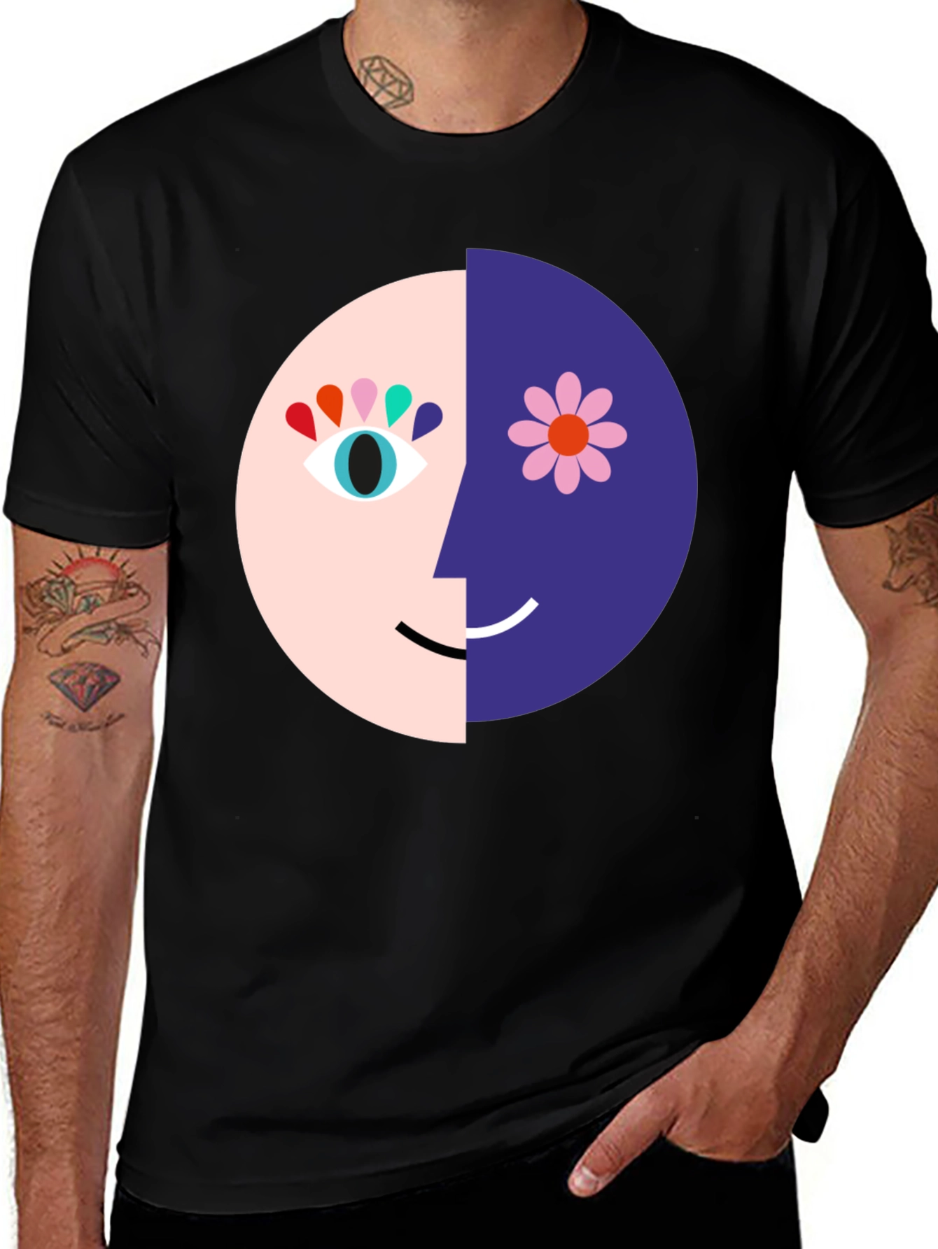 Variant 12 of Yin Yang Face Graphic Tee - Black