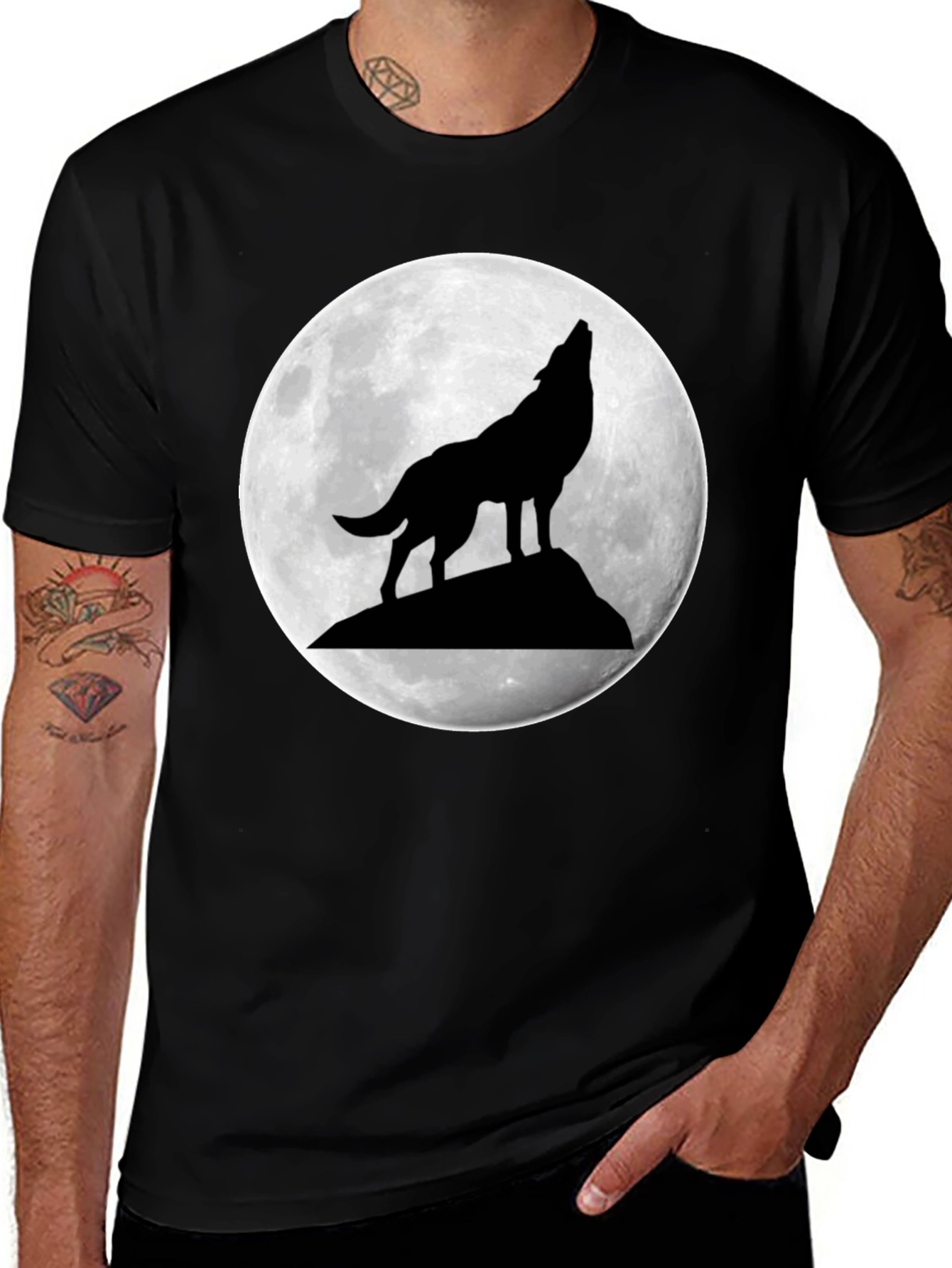Variant 21 of Wolf Howling at Moon Black T-Shirt