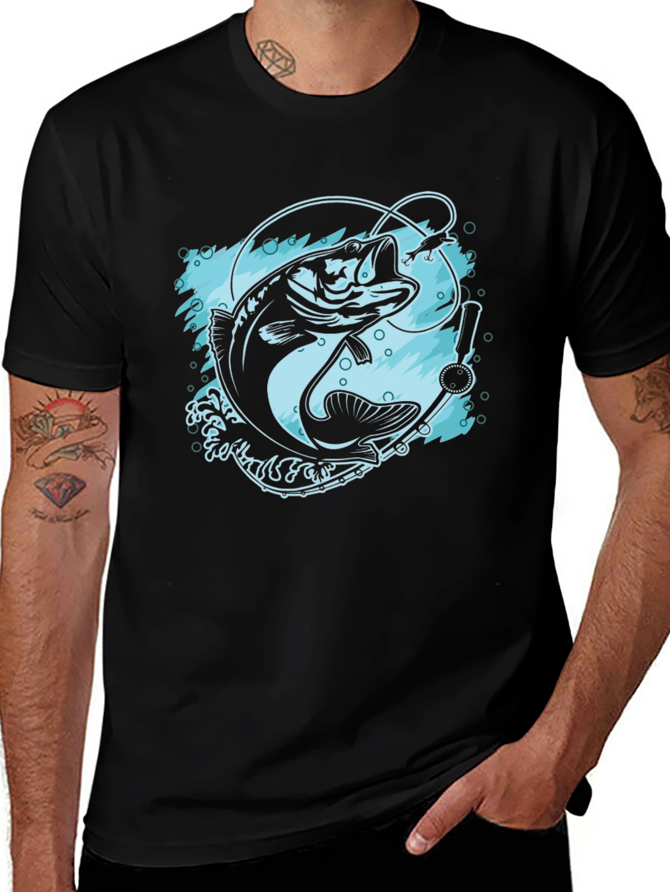 Variant 19 of Fishing T-Shirt - Black Bass Design