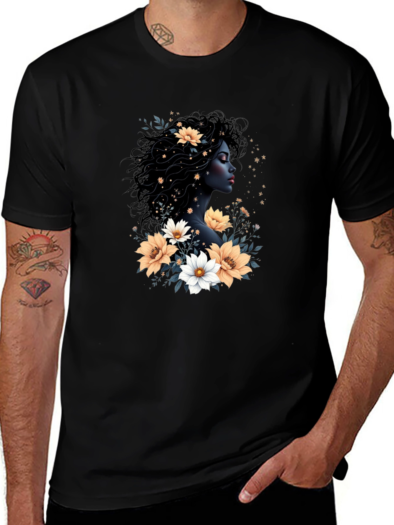 Variant 22 of Floral Goddess Black T-Shirt
