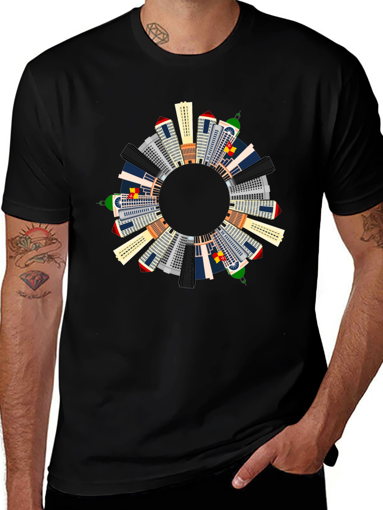 Variant 29 of Cityscape Ring Graphic T-Shirt - Unique Urban Design