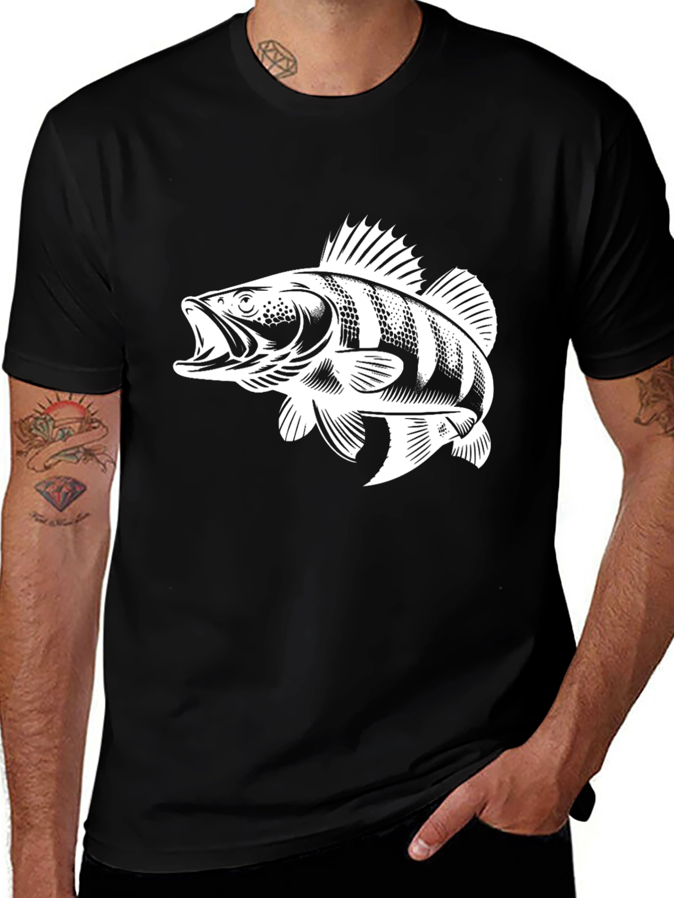 Variant 18 of Bass Fish Graphic Tee - Men's Black T-Shirt