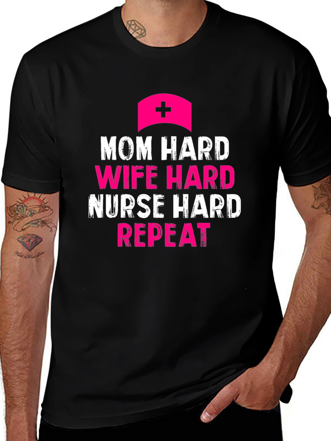Variant 29 of Mom Wife Nurse Hard Repeat Graphic T-Shirt