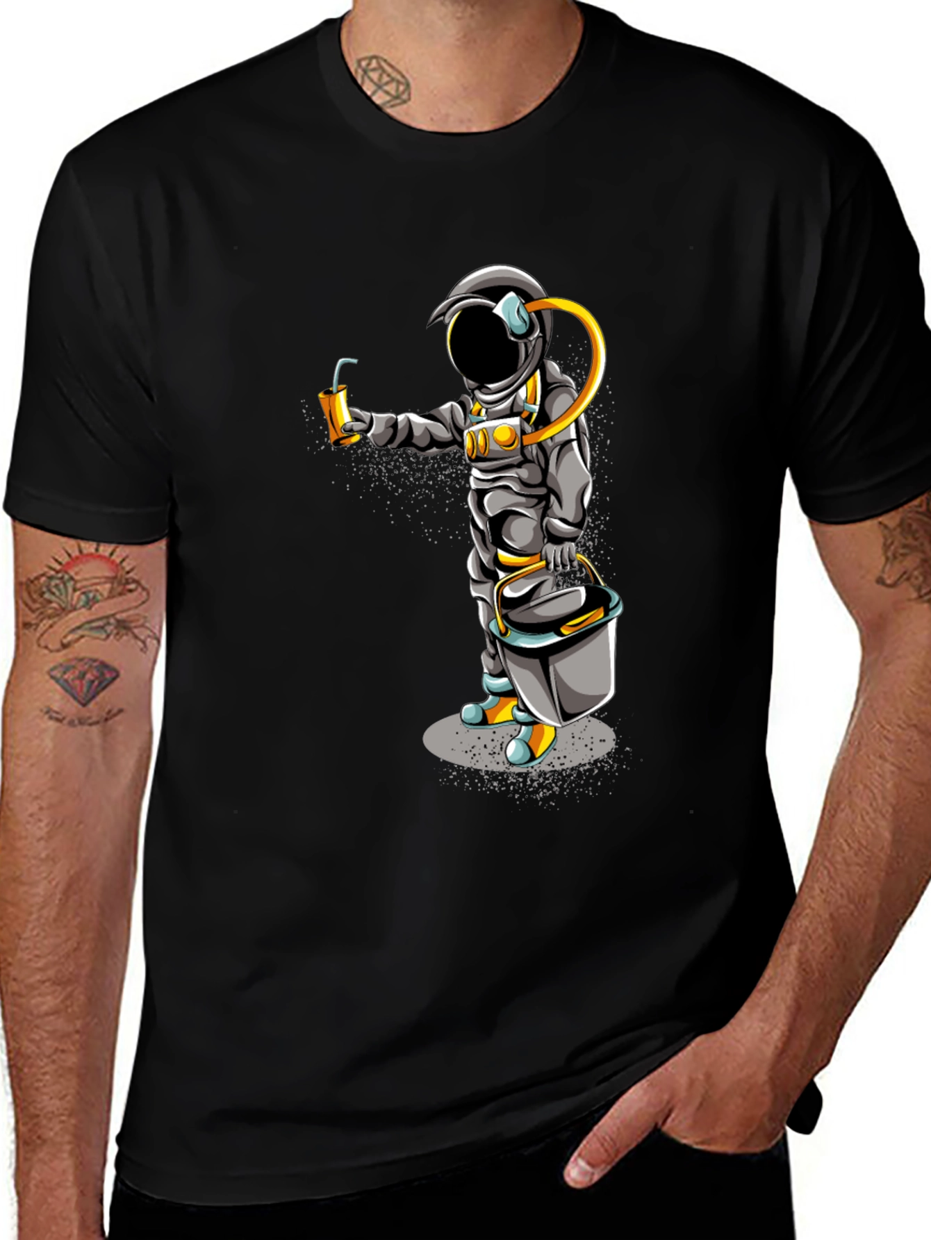Variant 16 of Astronaut Graphic T-Shirt - Black Crew Neck Tee