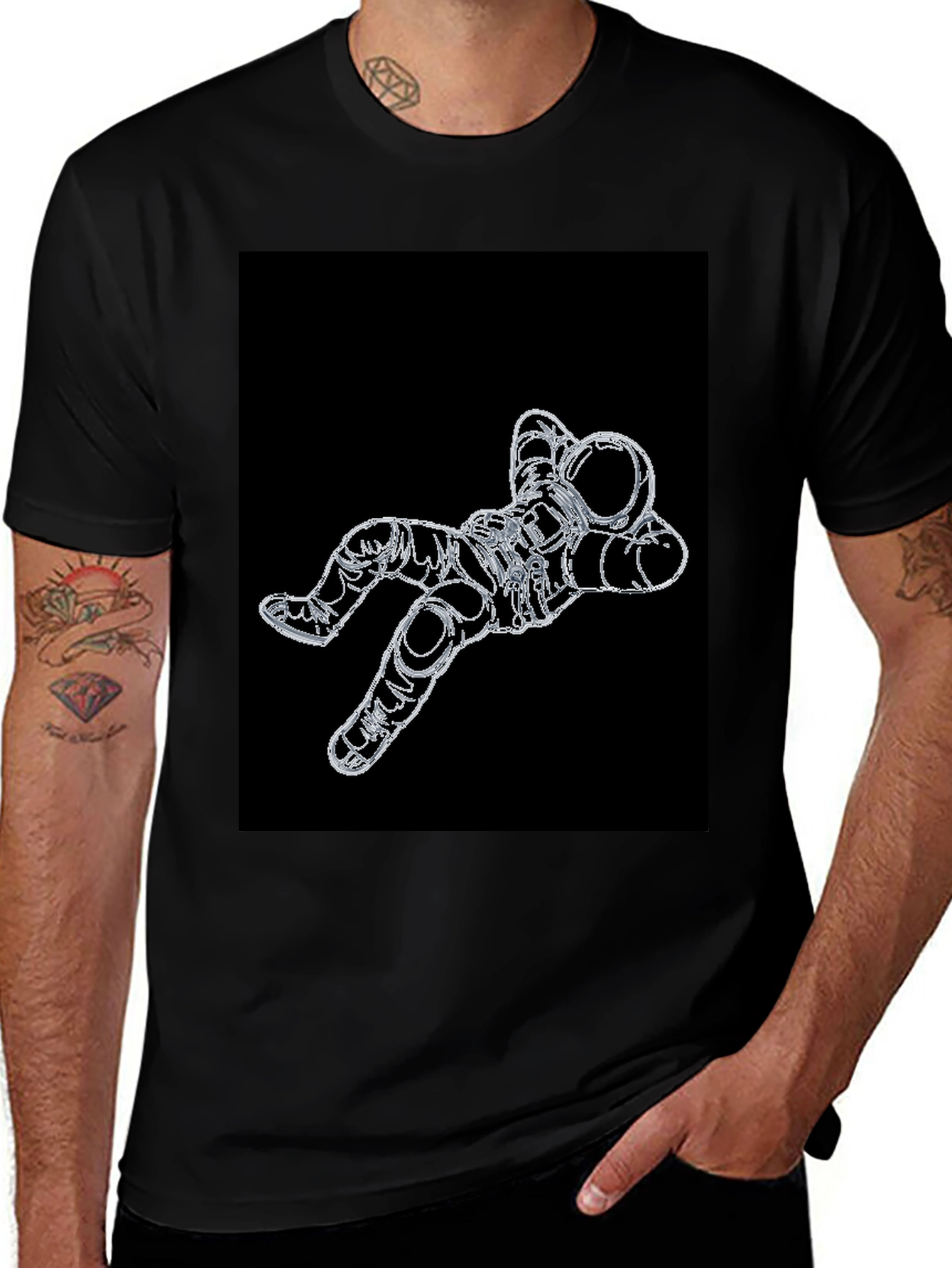 Variant 25 of Astronaut Outline Graphic Black T-Shirt