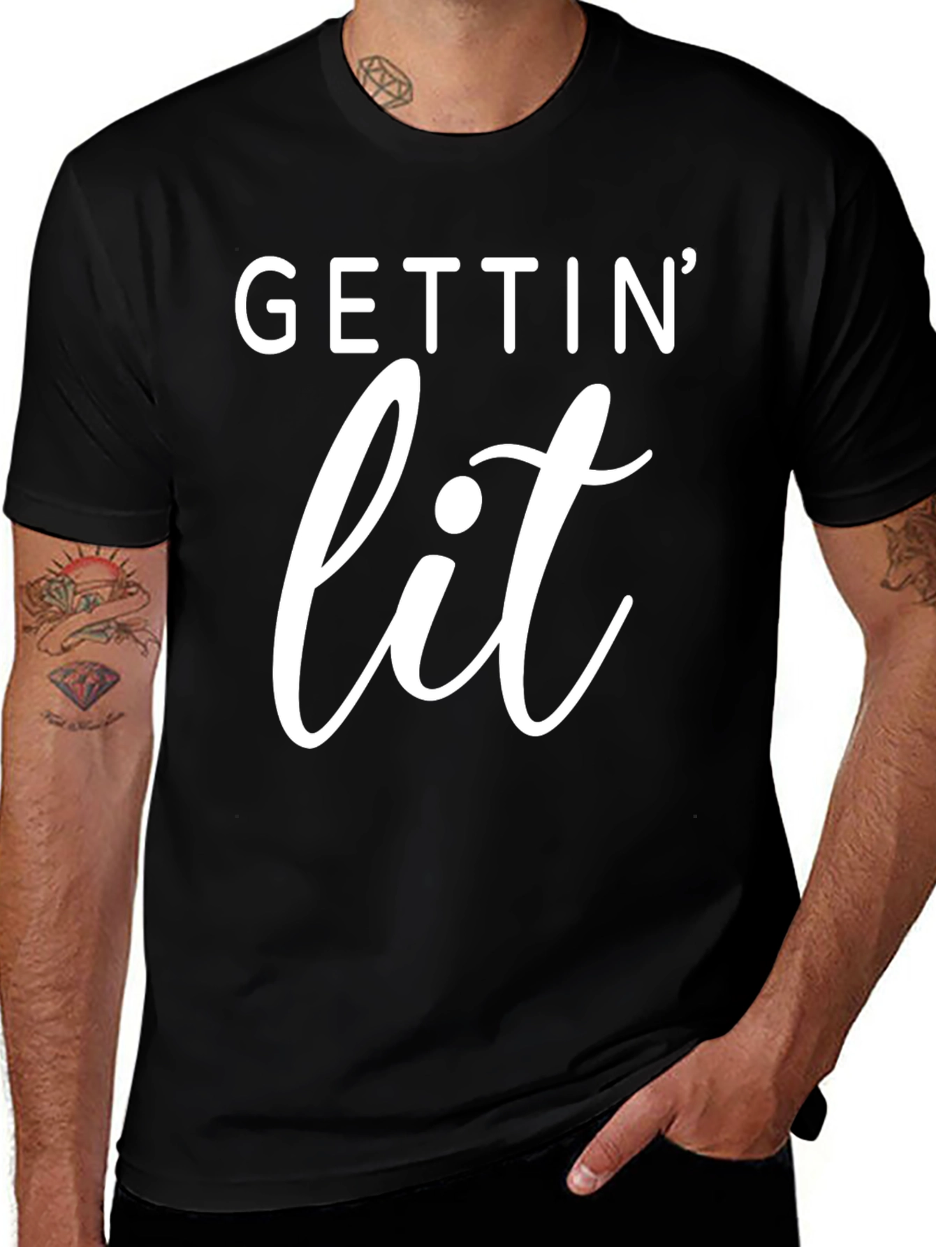 Variant 20 of Gettin' Lit Black T-Shirt - Funny Party Tee