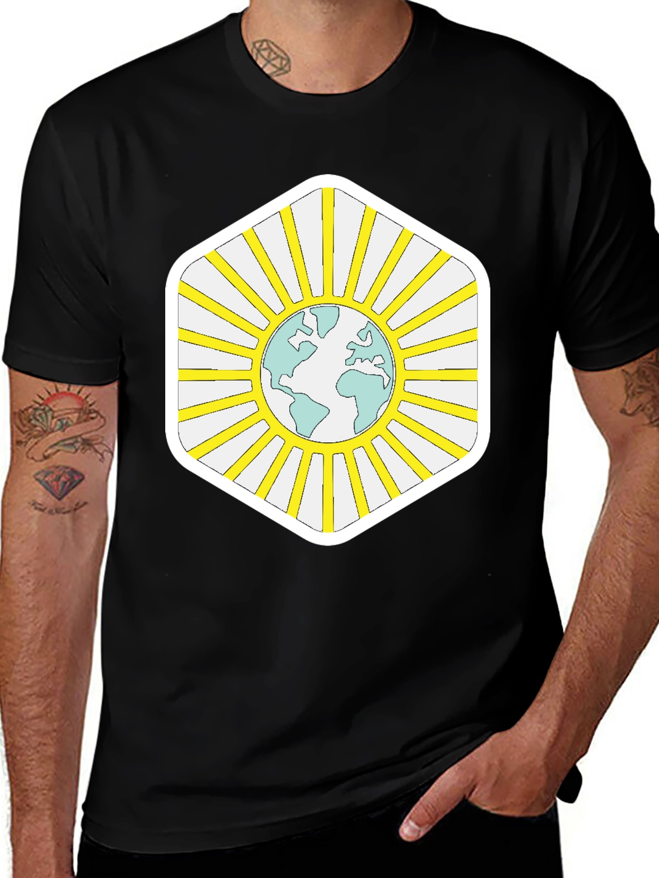 Variant 17 of Global Harmony Tee - Earth Sun Graphic Black T-Shirt