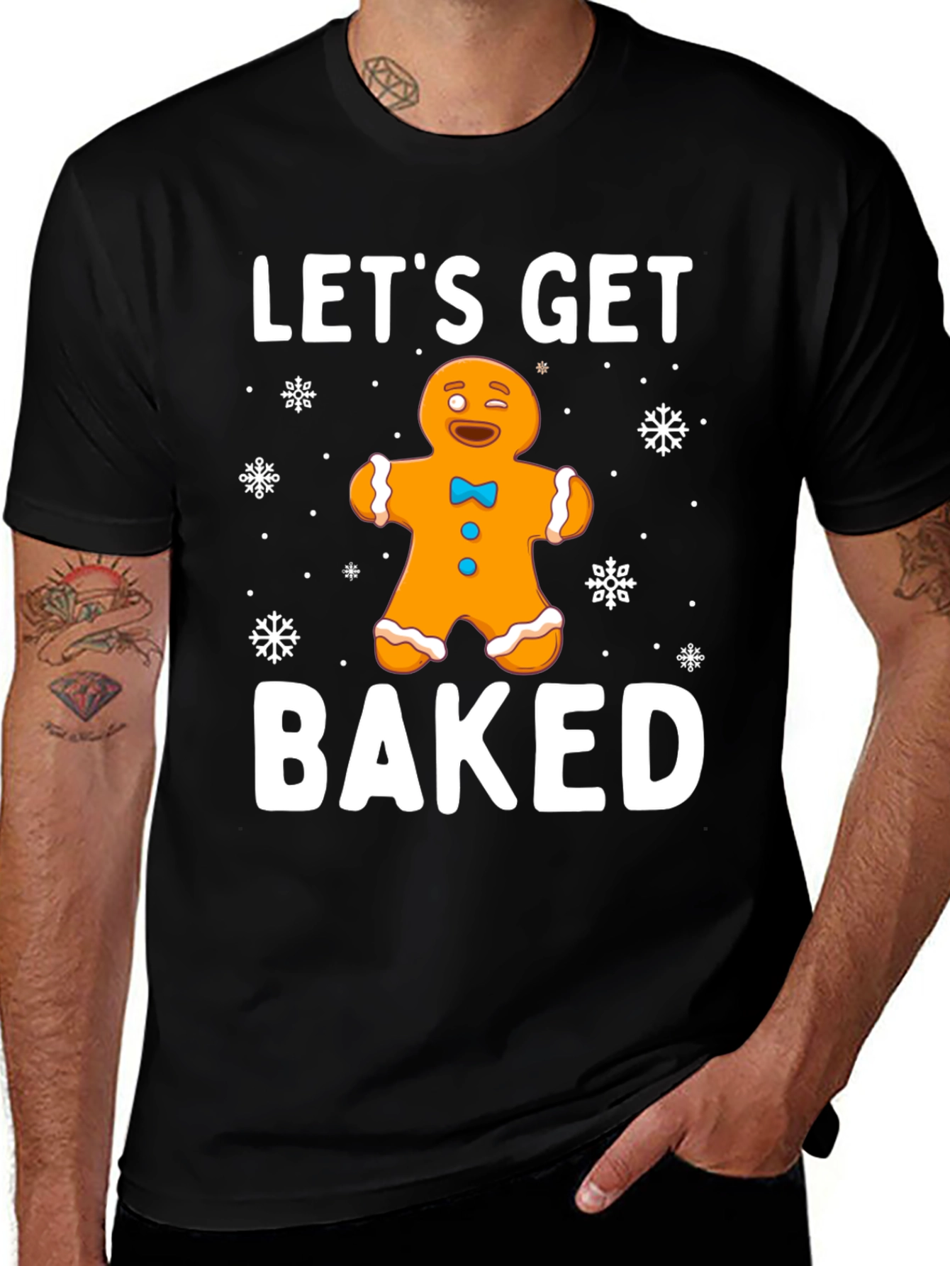 Black Let's Get Baked Gingerbread Holiday T-Shirt main image