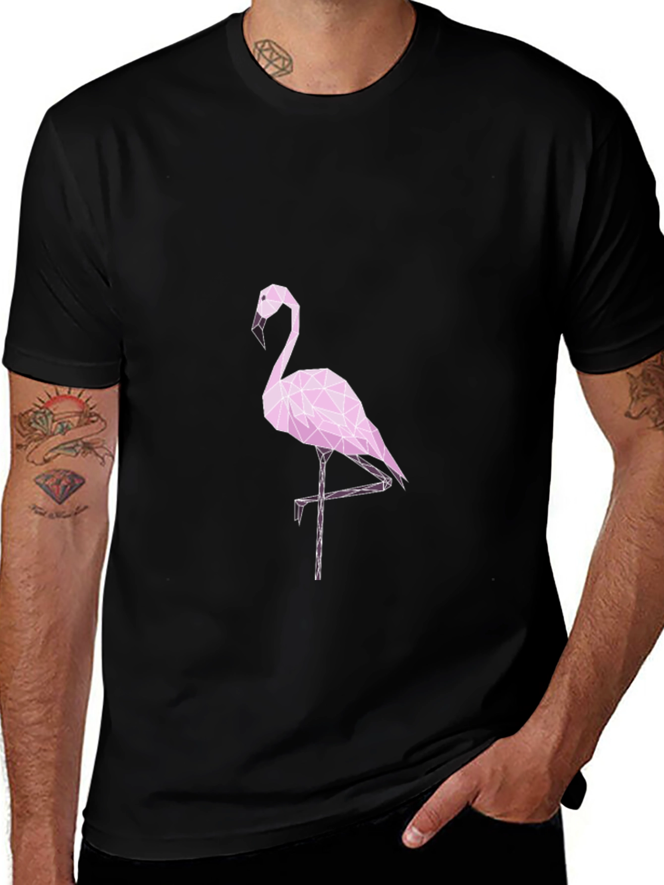 Variant 5 of Geometric Flamingo Graphic Tee - Black