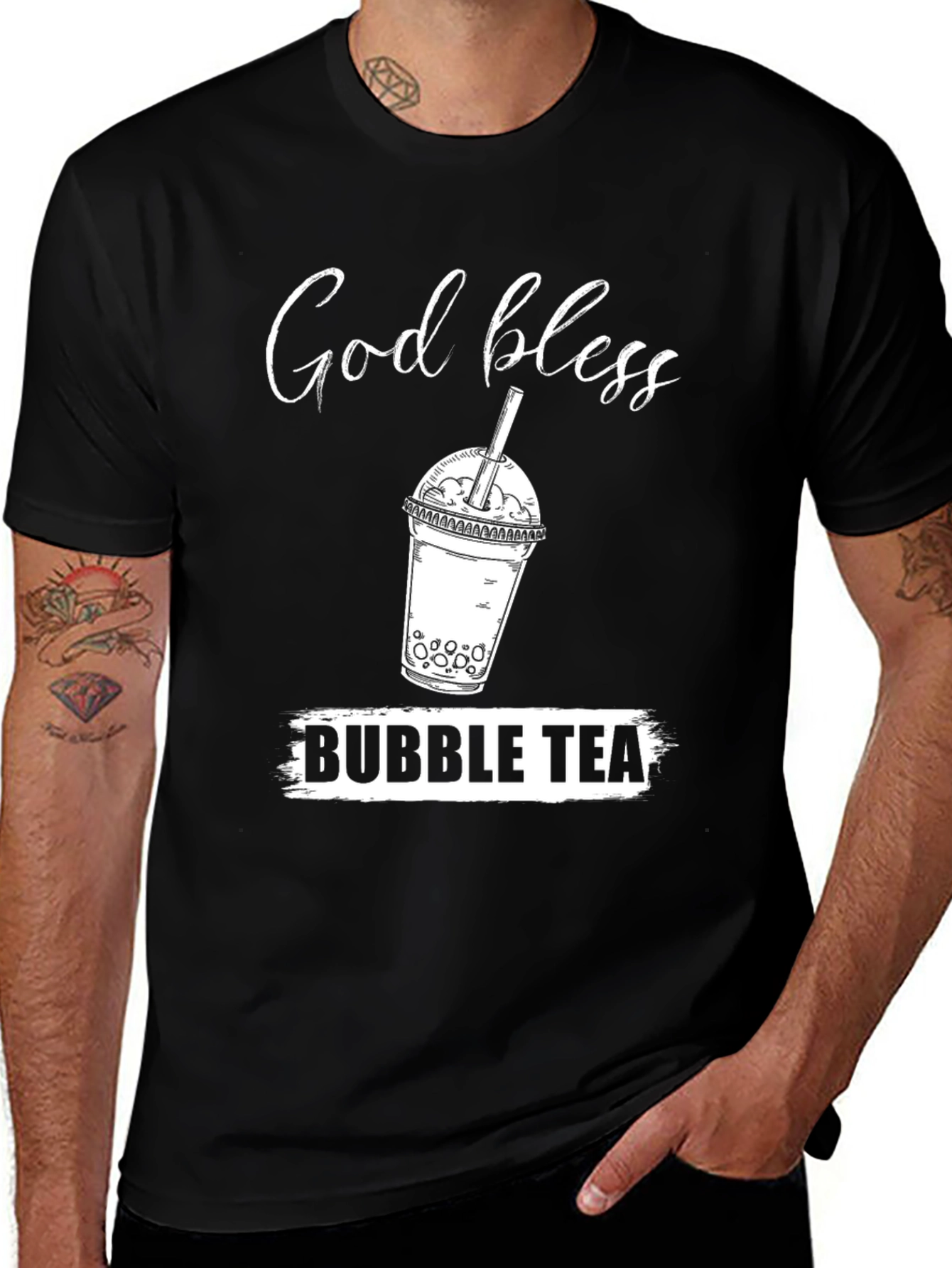 Variant 20 of God Bless Bubble Tea T-Shirt - Black