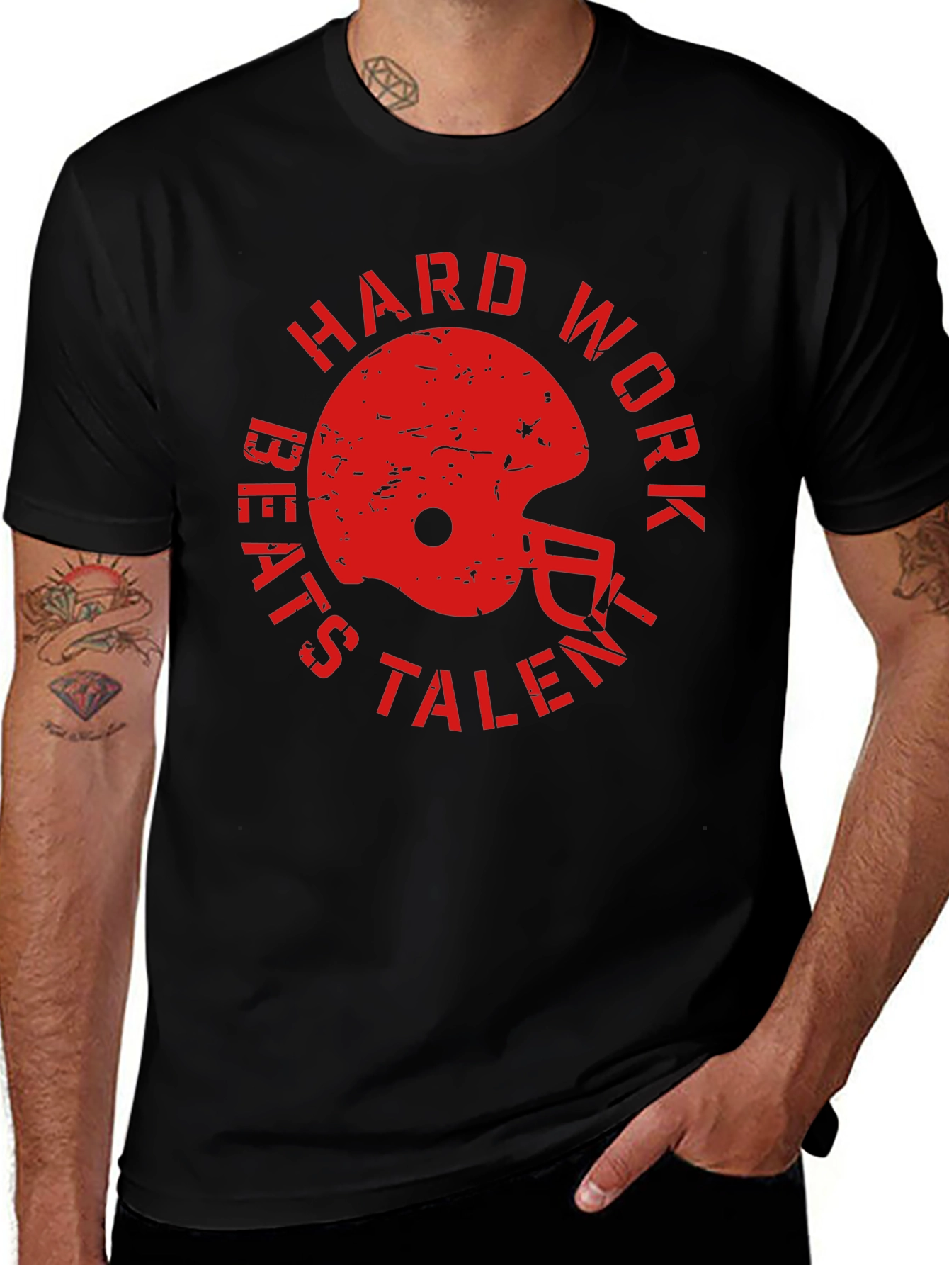 Variant 18 of Hard Work Beats Talent Football Helmet T-Shirt