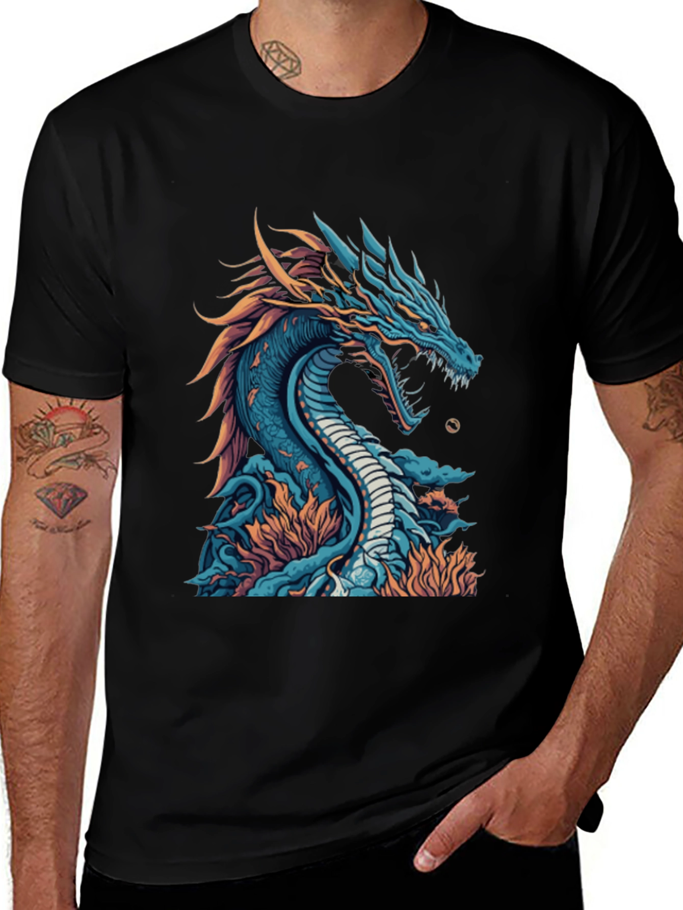 Variant 22 of Dragon Graphic Print Black T-Shirt