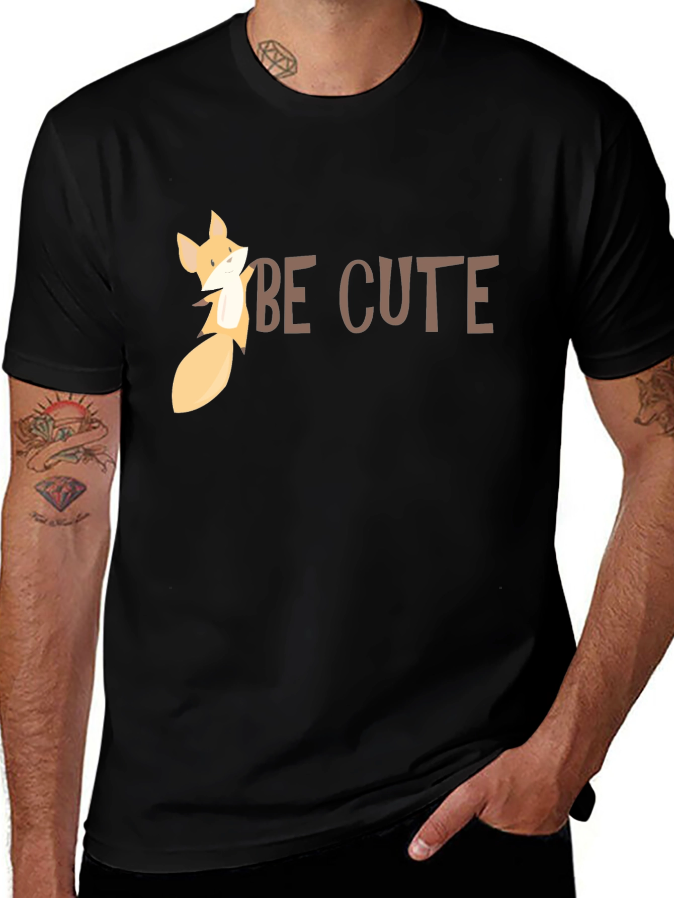Variant 26 of Be Cute Fox Graphic Tee - Trendy Black T-Shirt