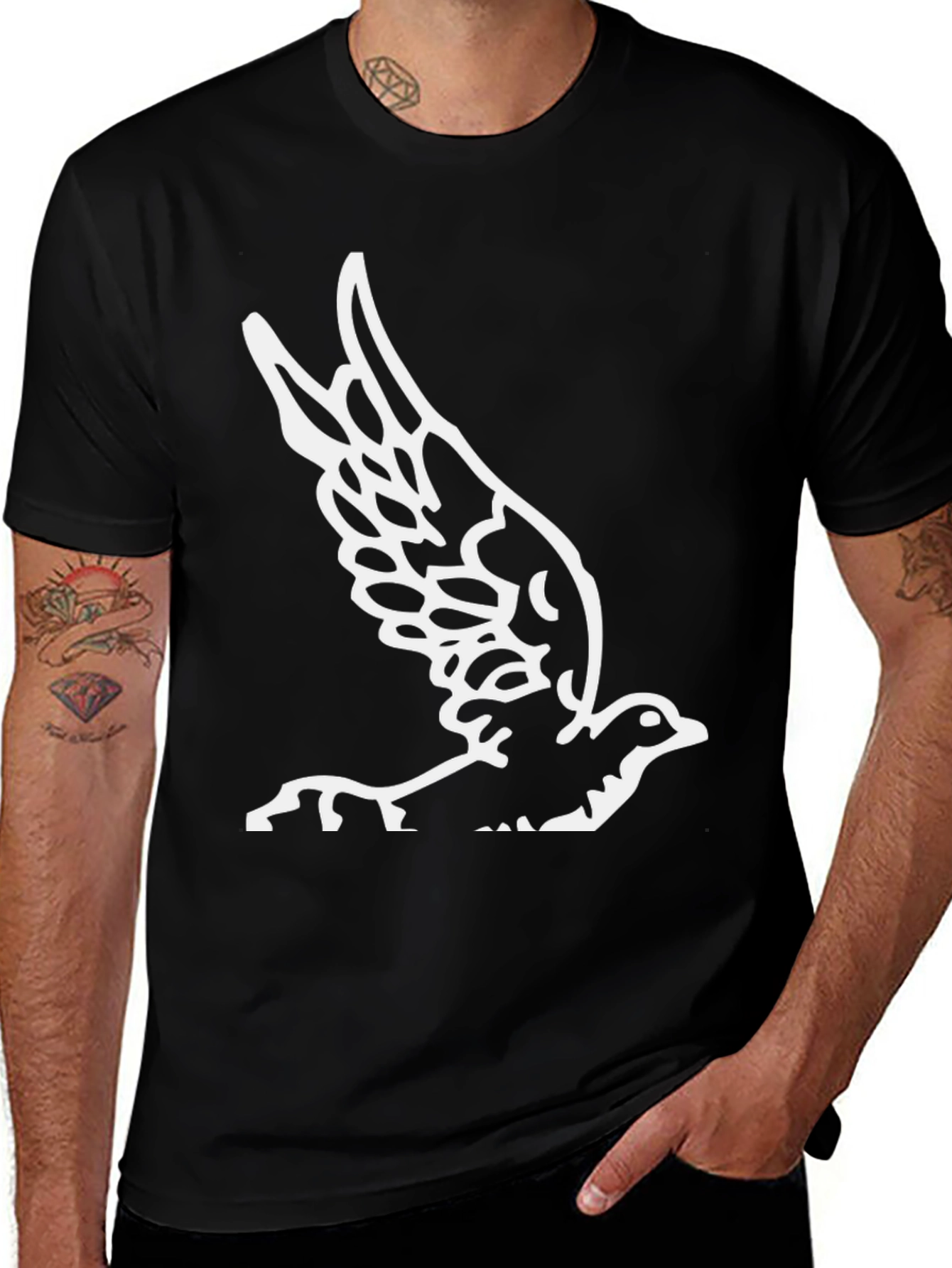 Variant 13 of Black T-Shirt with Bird Graphic Print