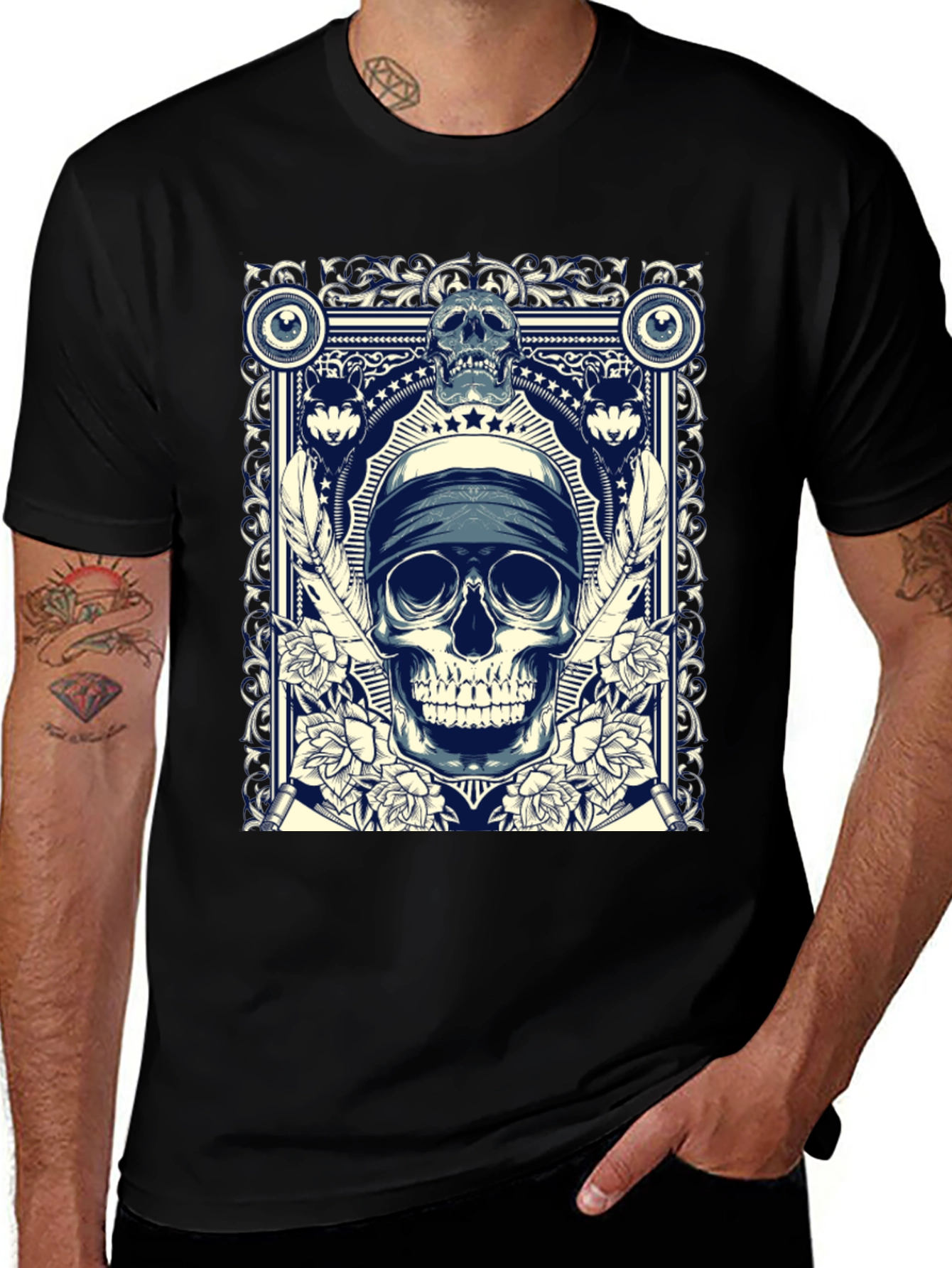 Variant 16 of Skull & Roses Graphic Print Black T-Shirt