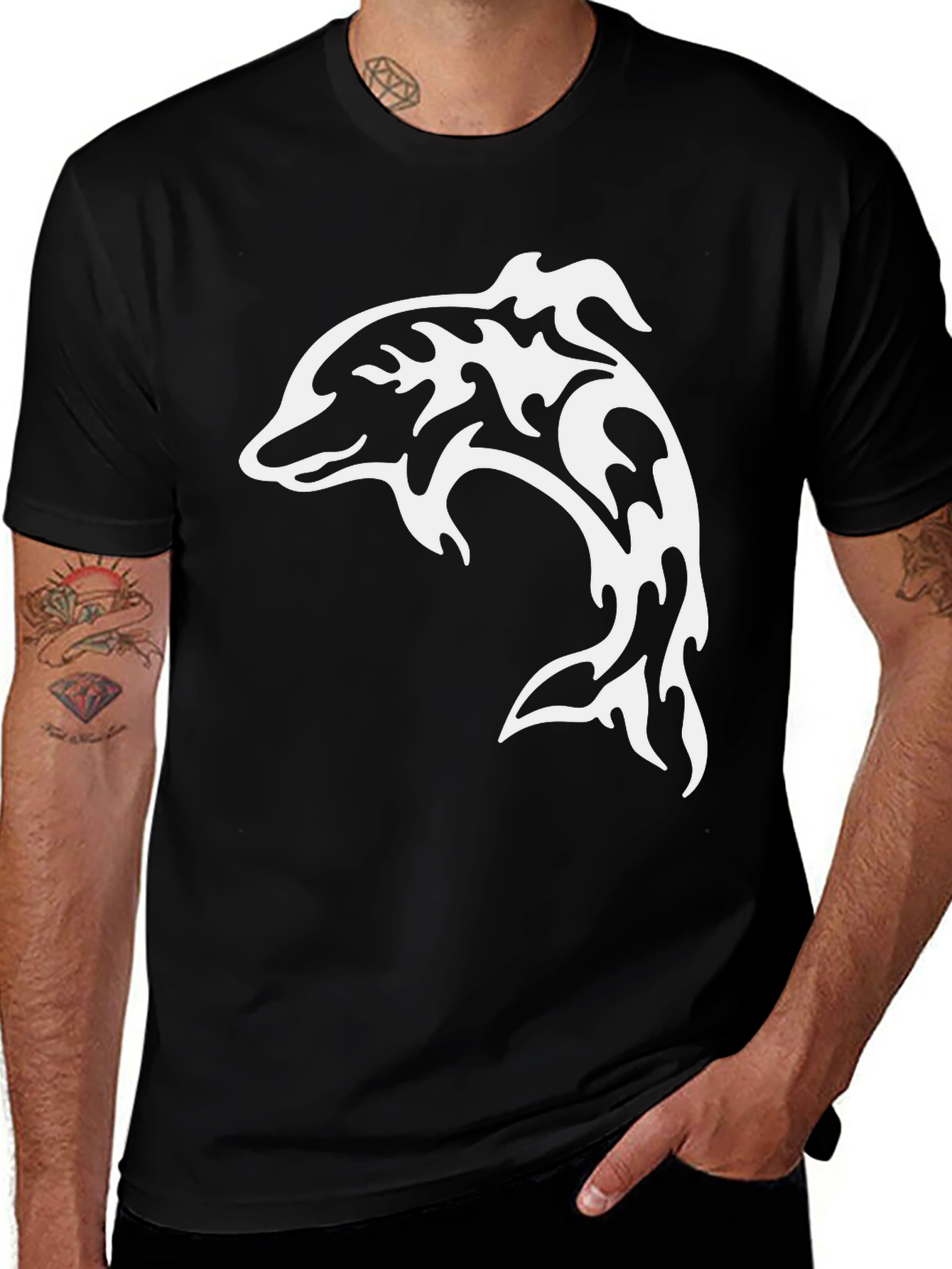 Variant 4 of Tribal Dolphin Graphic Tee - Black