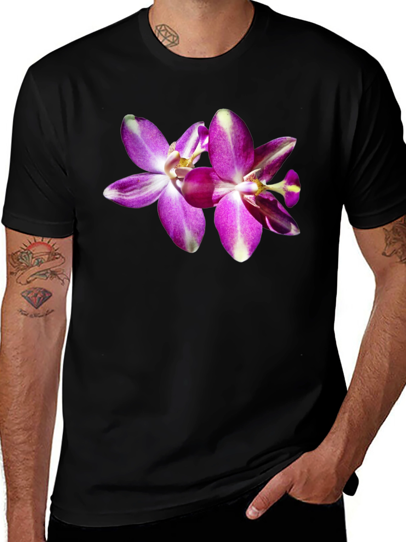 Variant 14 of Floral Print Tee - Modern Orchid Design