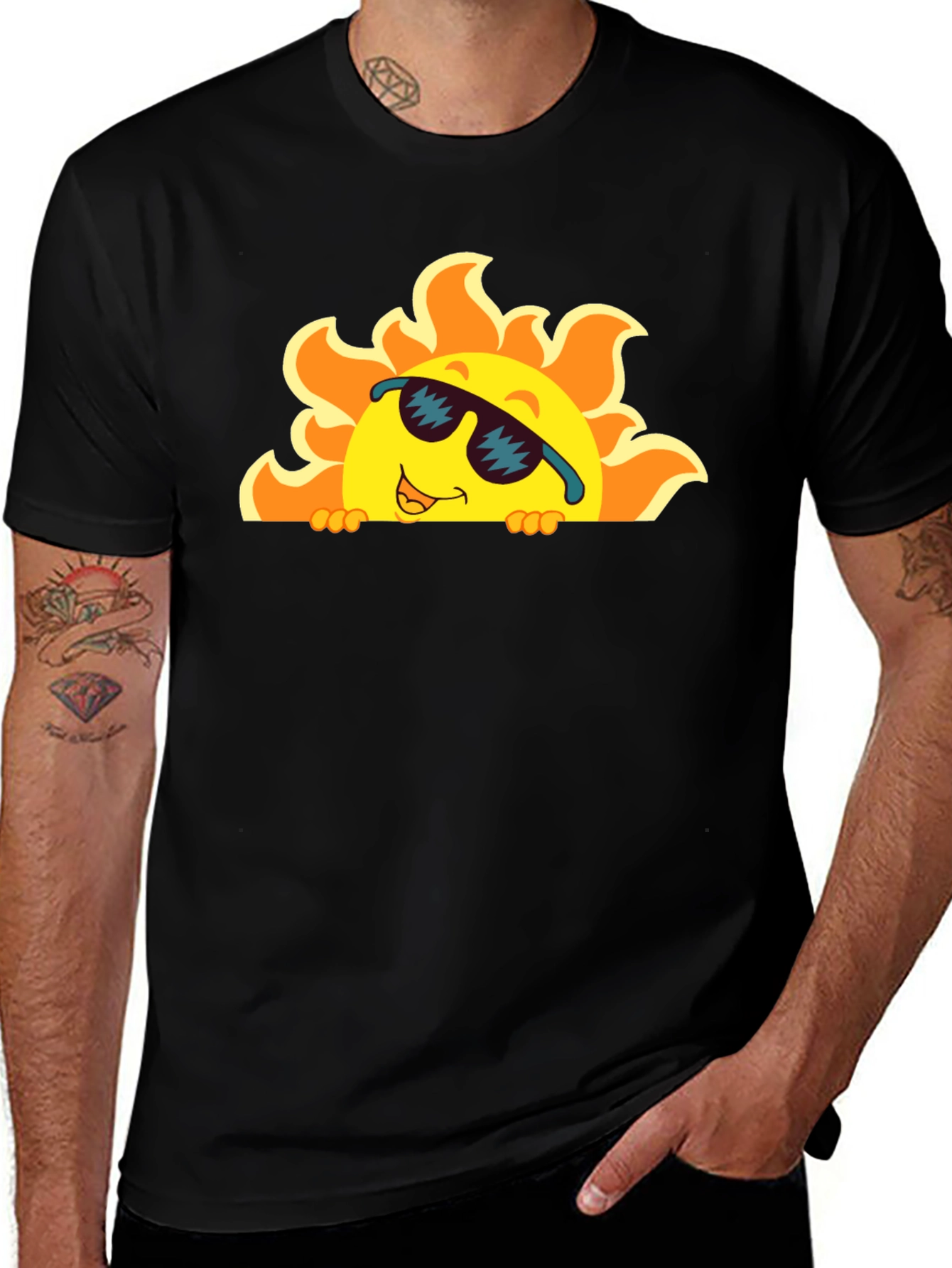 Variant 7 of Cool Sun Graphic Tee - Black Cotton T-Shirt