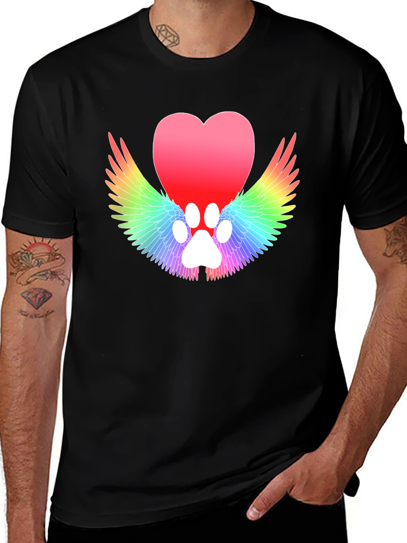Variant 18 of Heart Paw Print Wings Black T-Shirt