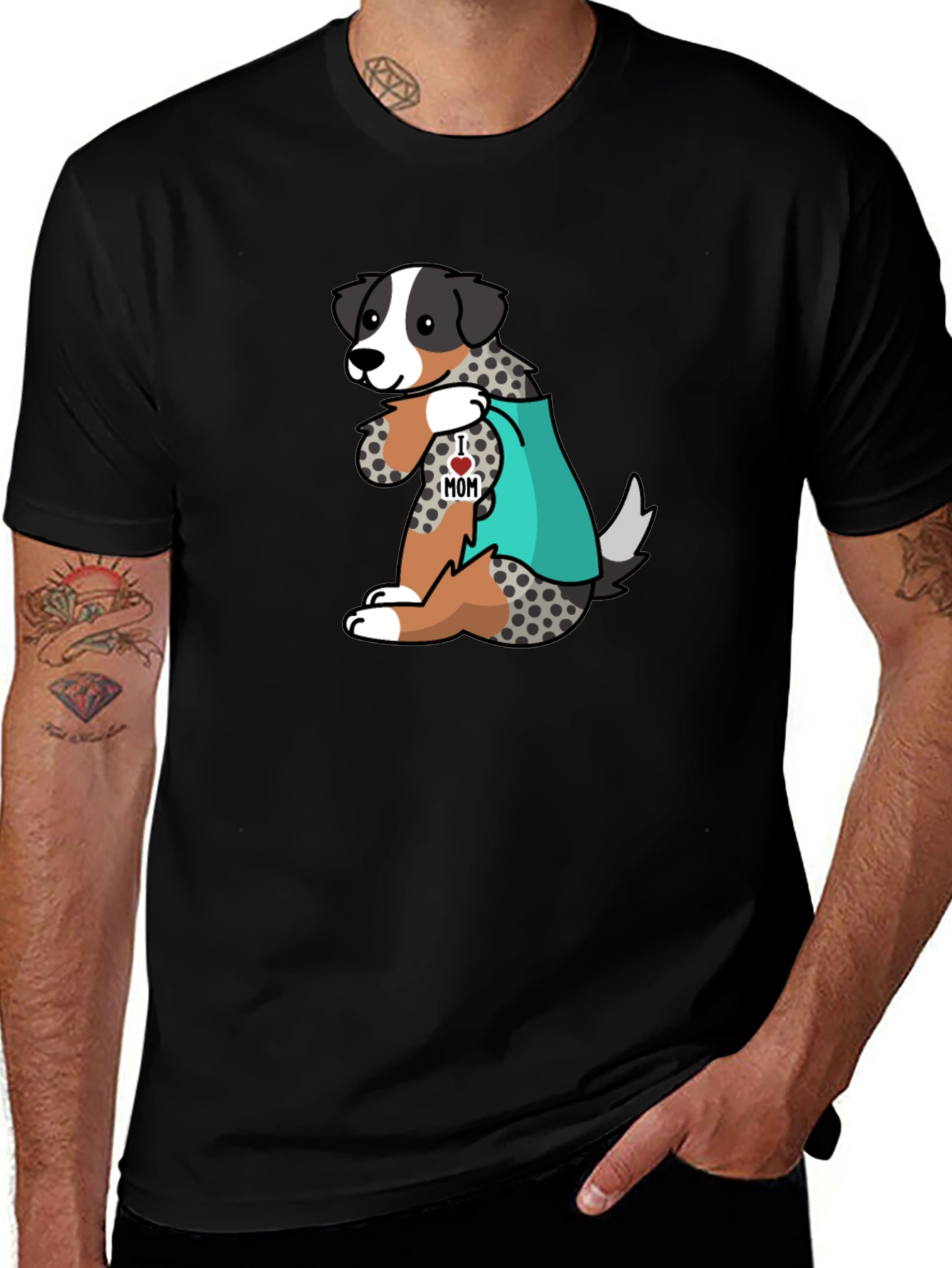 Variant 23 of Men's Black T-Shirt with Dog 'I Love Mom' Design