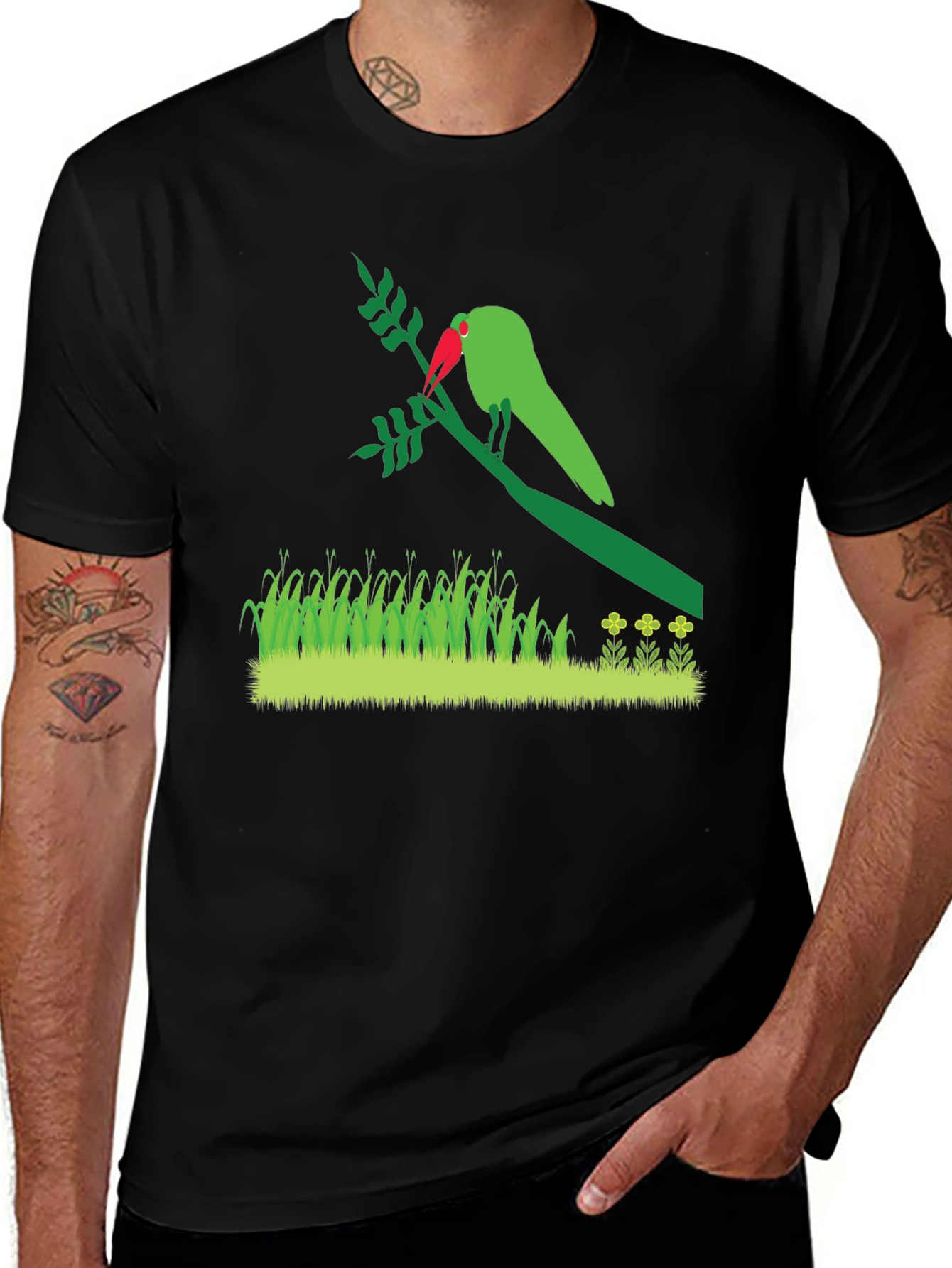 Variant 22 of Men's Parrot Graphic Print Black T-Shirt