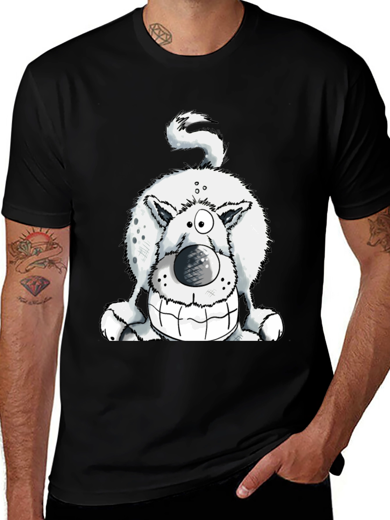Variant 20 of Cartoon Dog Graphic Print Black T-Shirt