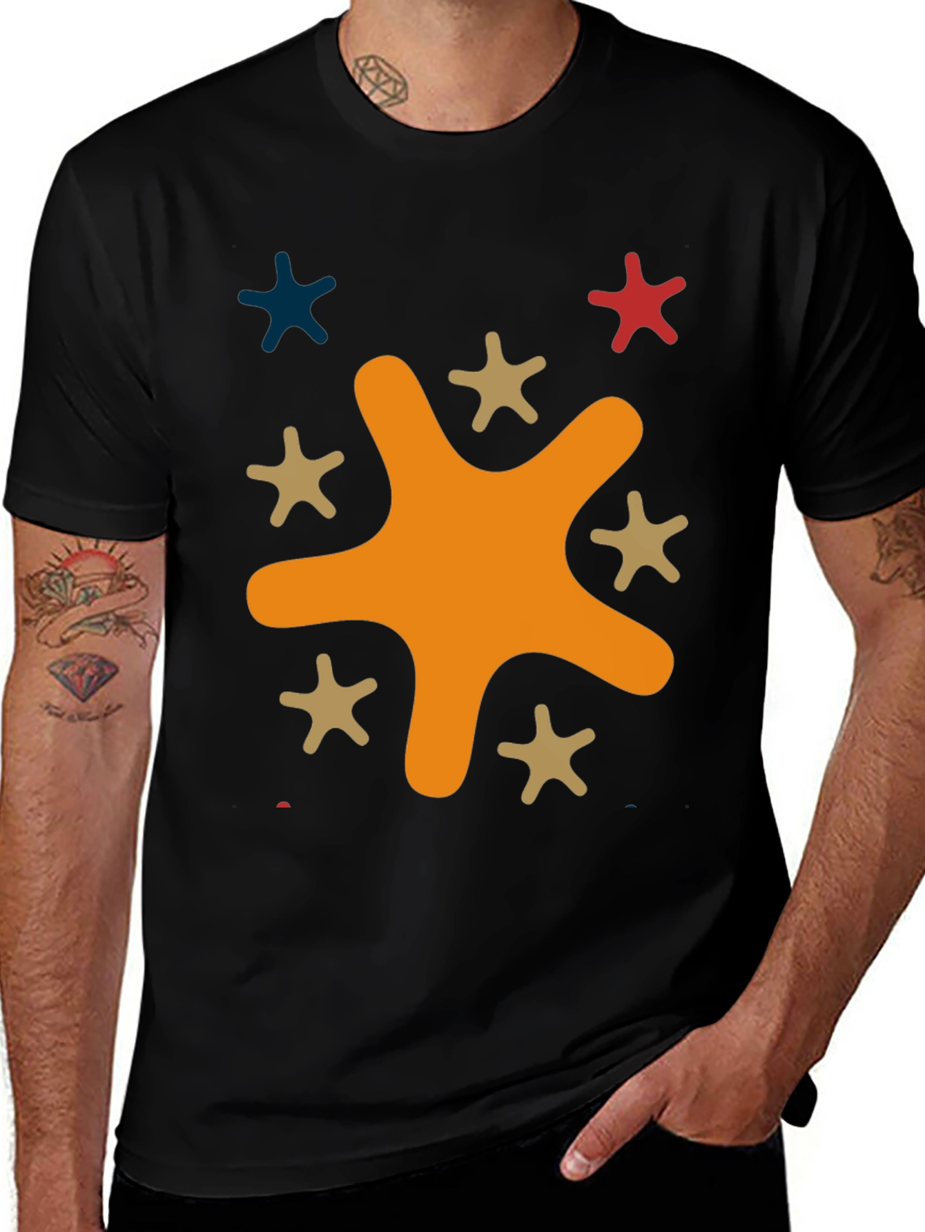 Variant 28 of Funky Splatter Star Graphic Tee - Casual Style