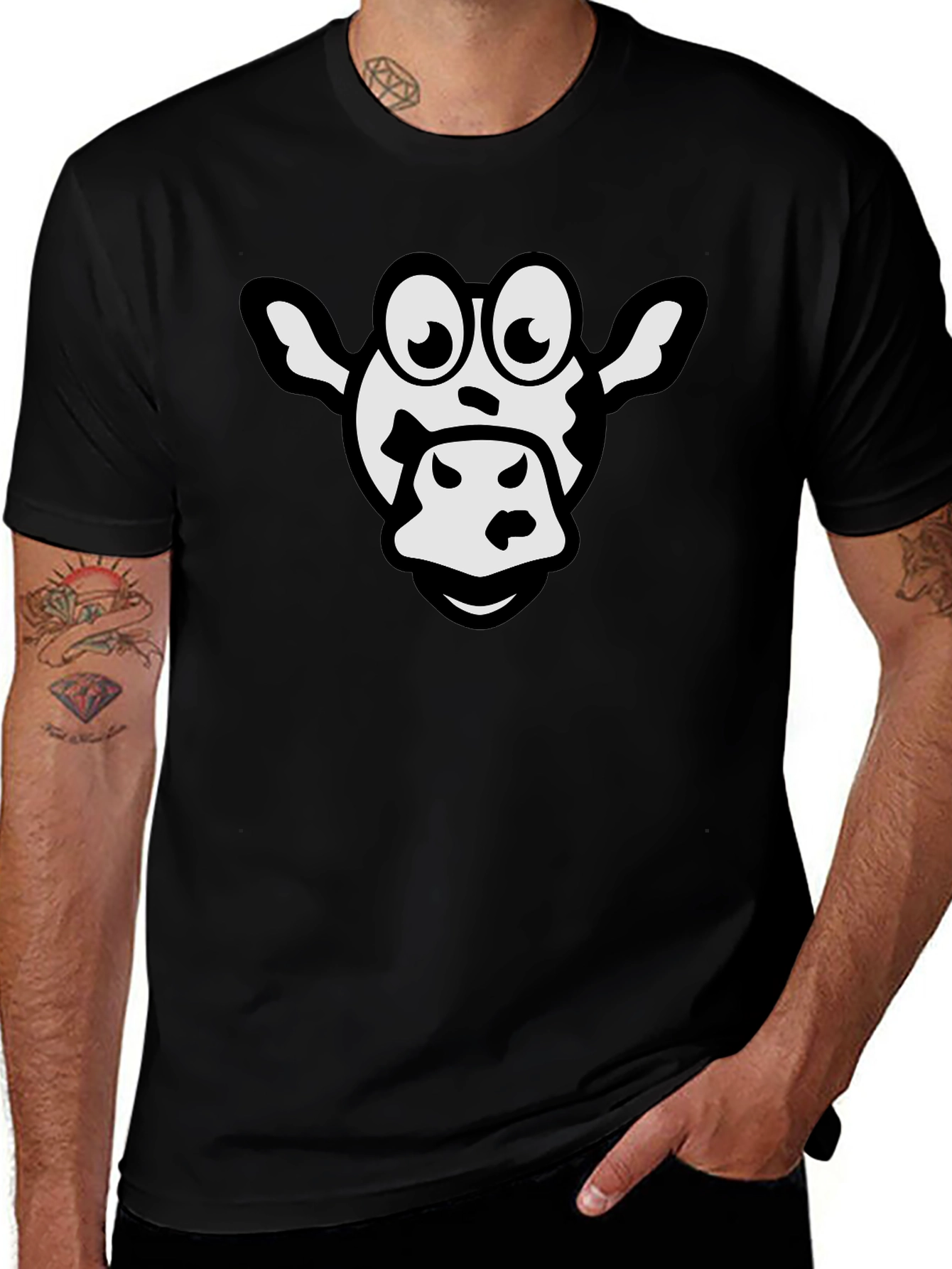 Variant 30 of Cartoon Cow Graphic Black T-Shirt