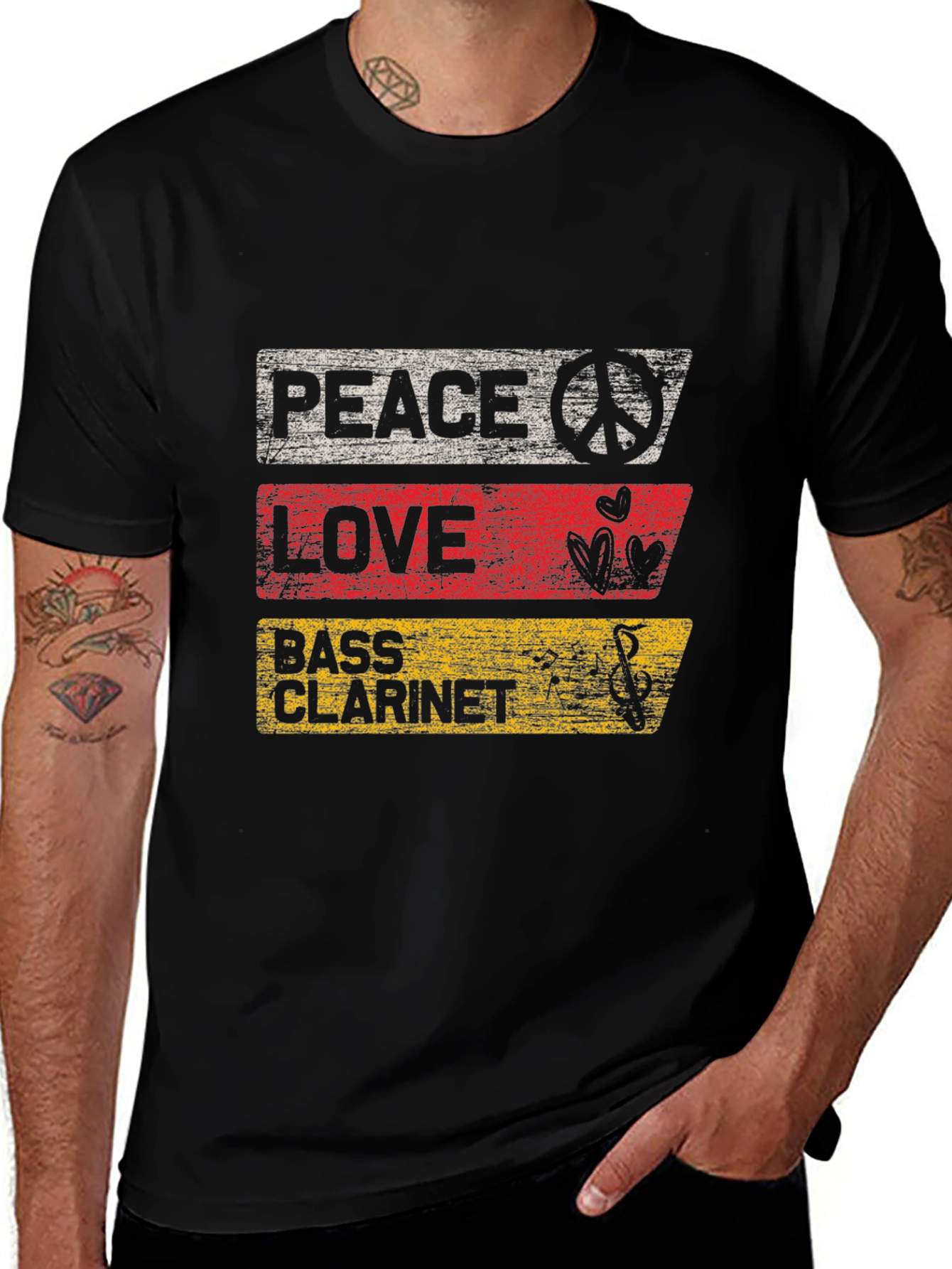Variant 3 of Peace Love Bass Clarinet T-Shirt - Music Lover Tee