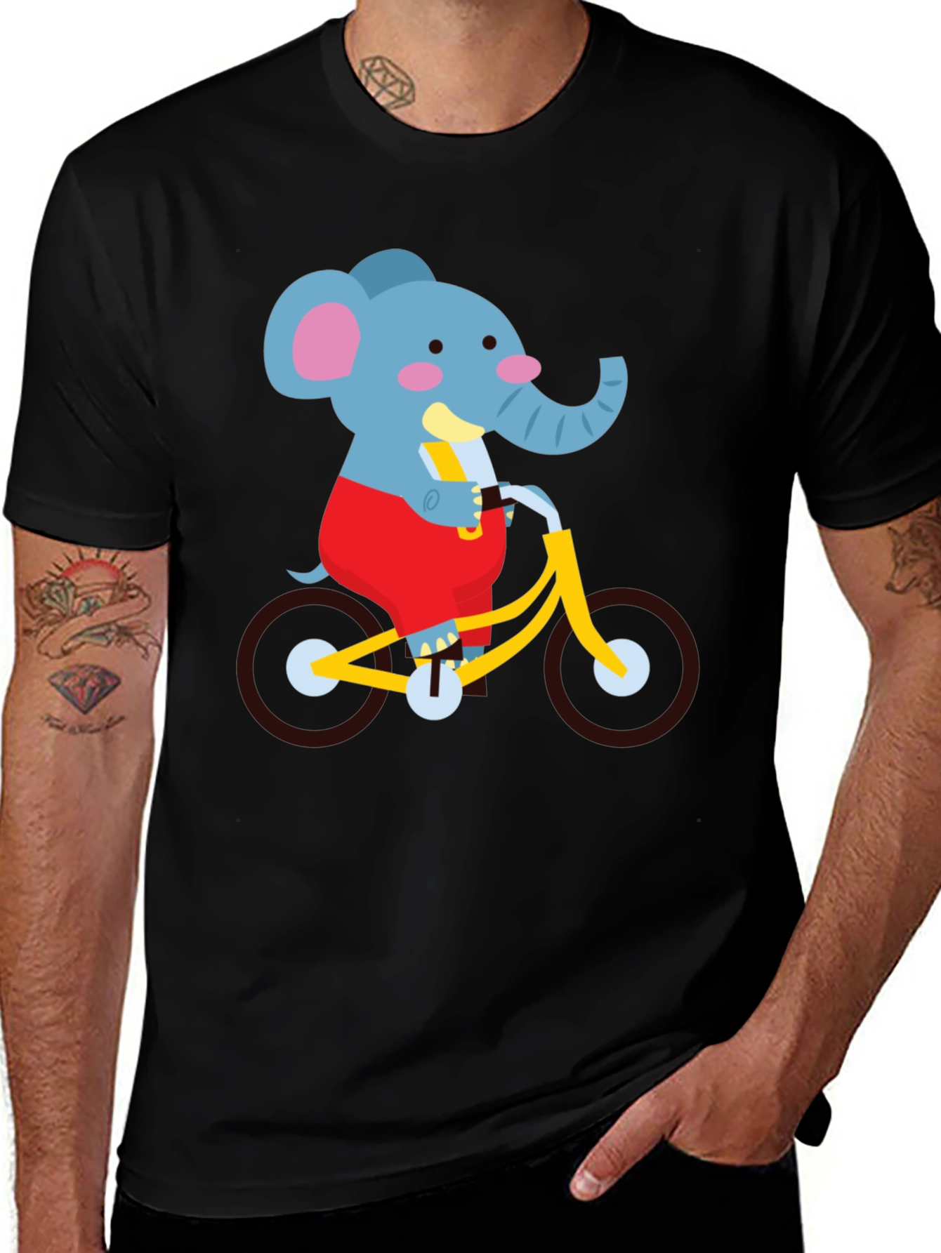 Variant 15 of Elephant on Bike Graphic Tee - Fun Cartoon Shirt