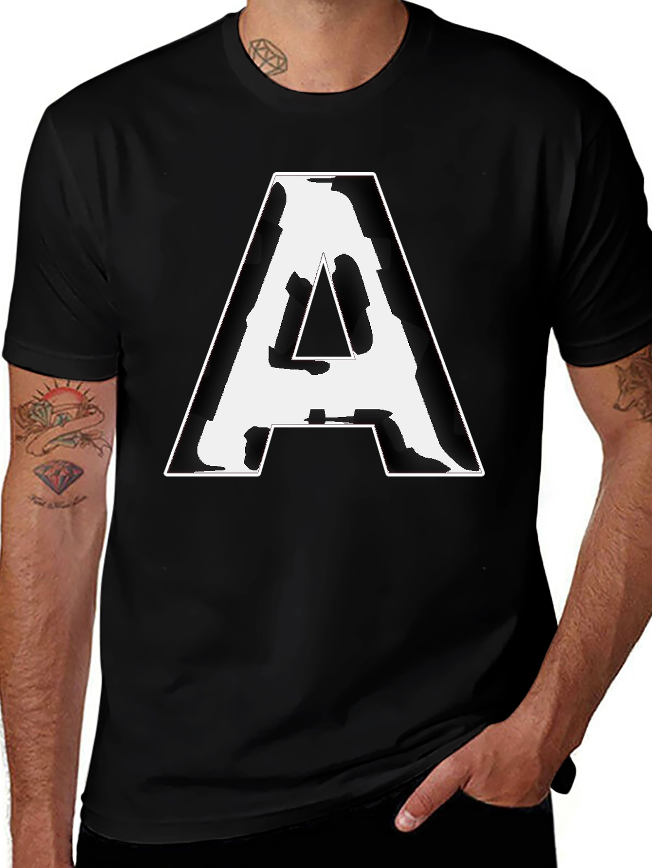 Bold 'A' Graphic Tee - Black Cotton Blend